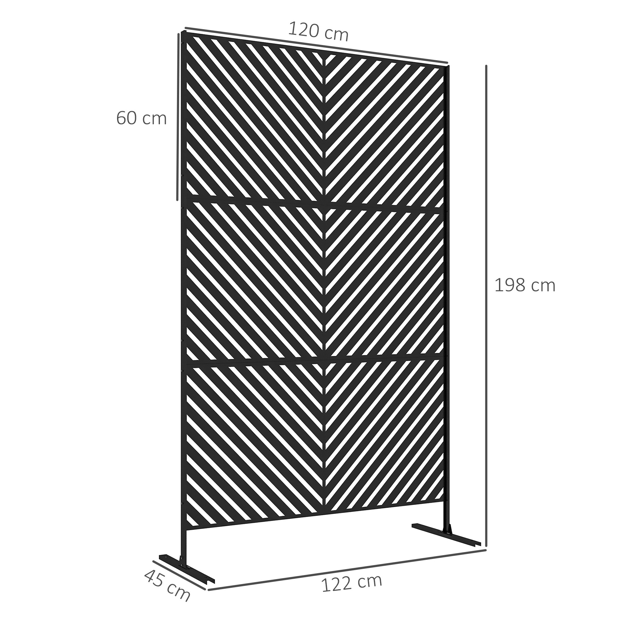 Sichtschutz Sichtschutz Garten Gartenabtrennung, geometrische Formen, Metall, 122 x 45 x 198 cm, Schwarz