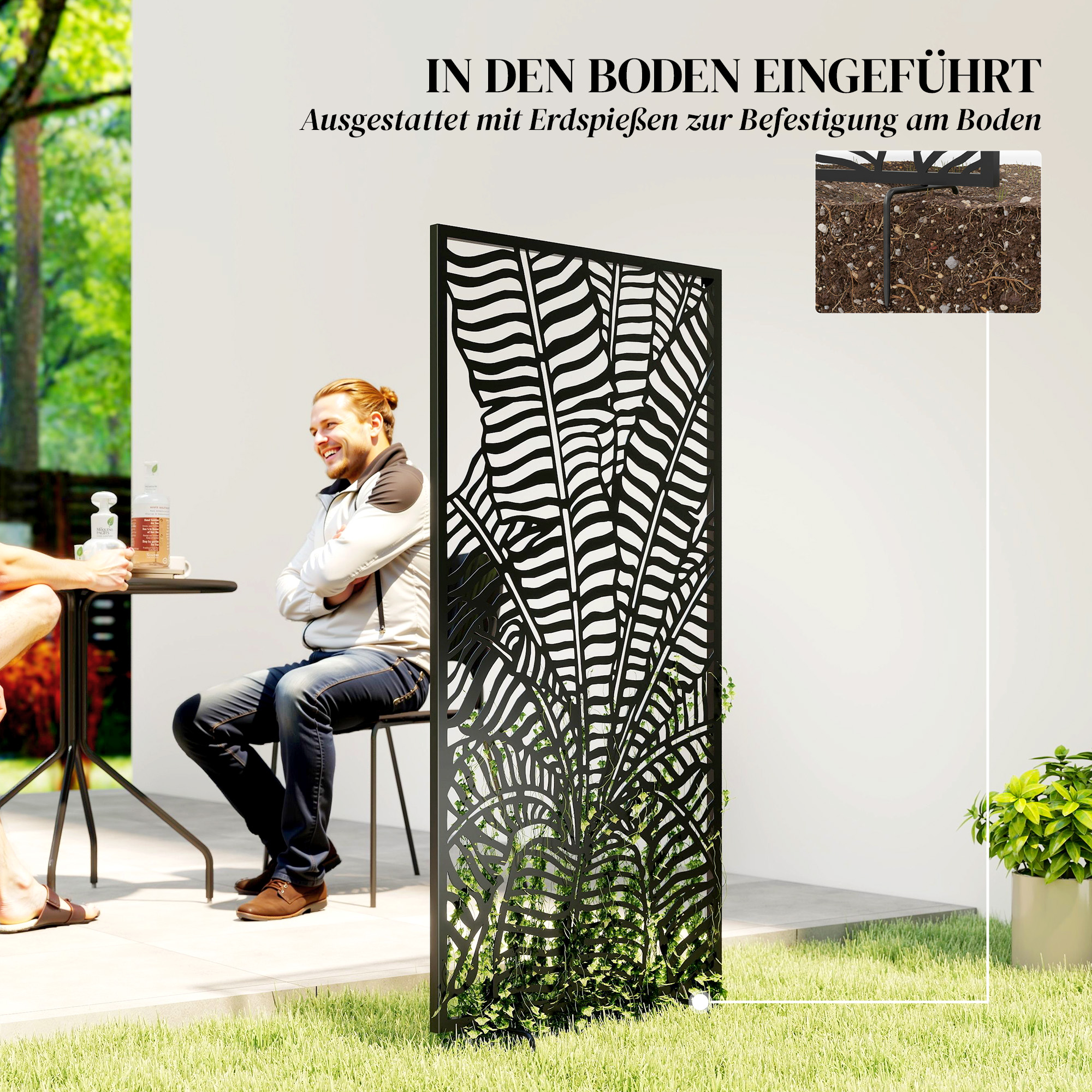 Raumteiler 65 x 130 cm Freistehend Hängend Paravent, Trennwand Sichtschutz aus Metall Schwarz