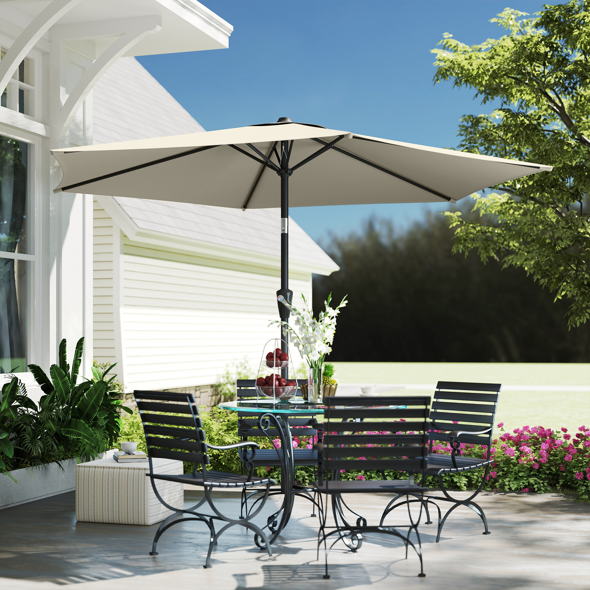 Sonnenschirm 270 cm knickbar Balkonschirm mit Kurbel UV 50+ Gartenschirm Cremeweiß