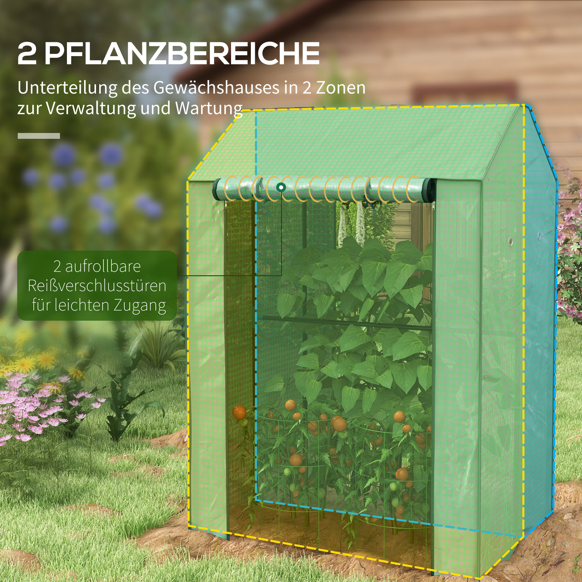 Gewächshaus Treibhaus Frühbeet, wetterbeständig, aufrollbare Tür, 100 cm x 80 cm x 150 cm, Grün