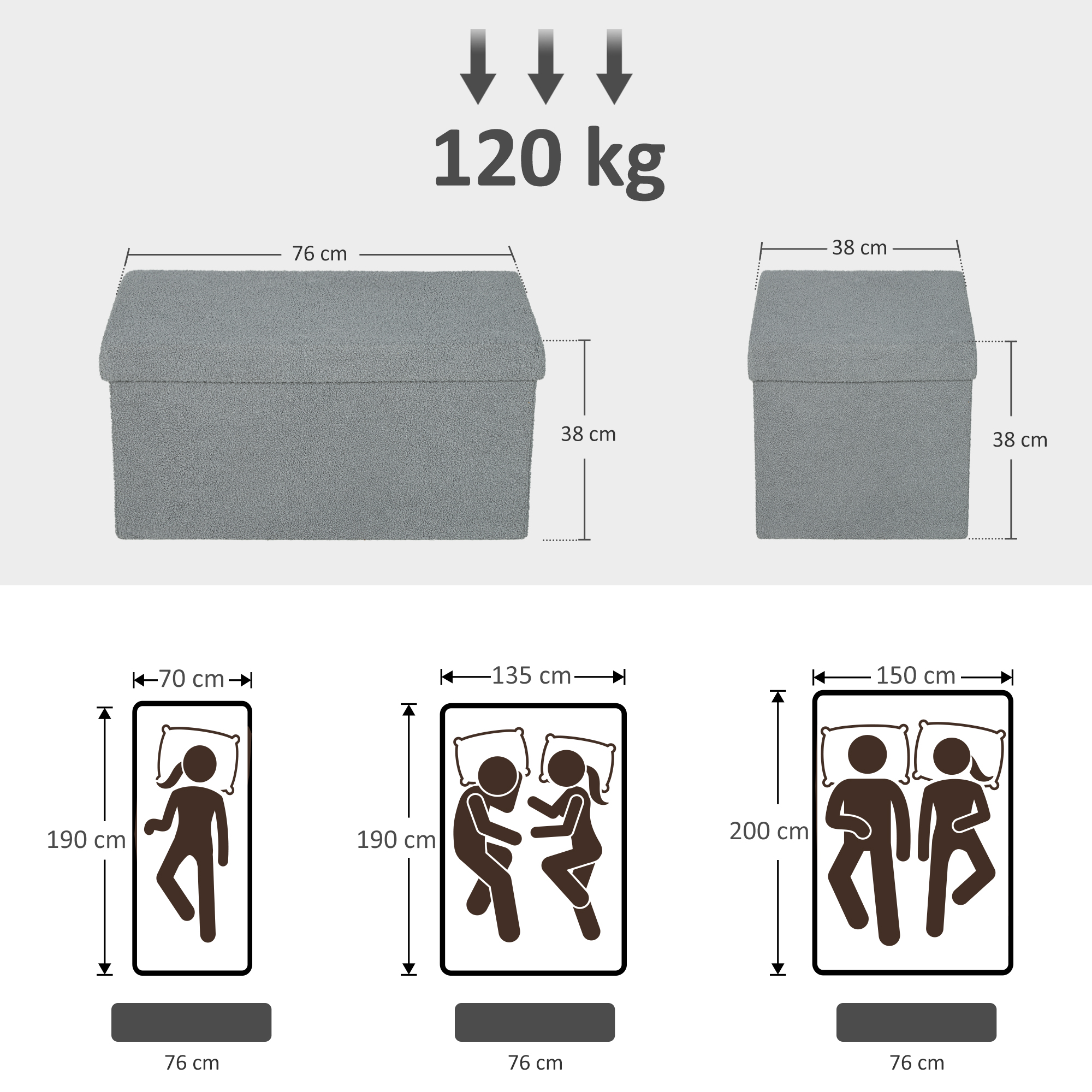 Aufbewahrungshocker, Polsterbank mit Stauraum und Deckel für Wohnzimmer, Schlafzimmer, Flur, Dunkelgrau