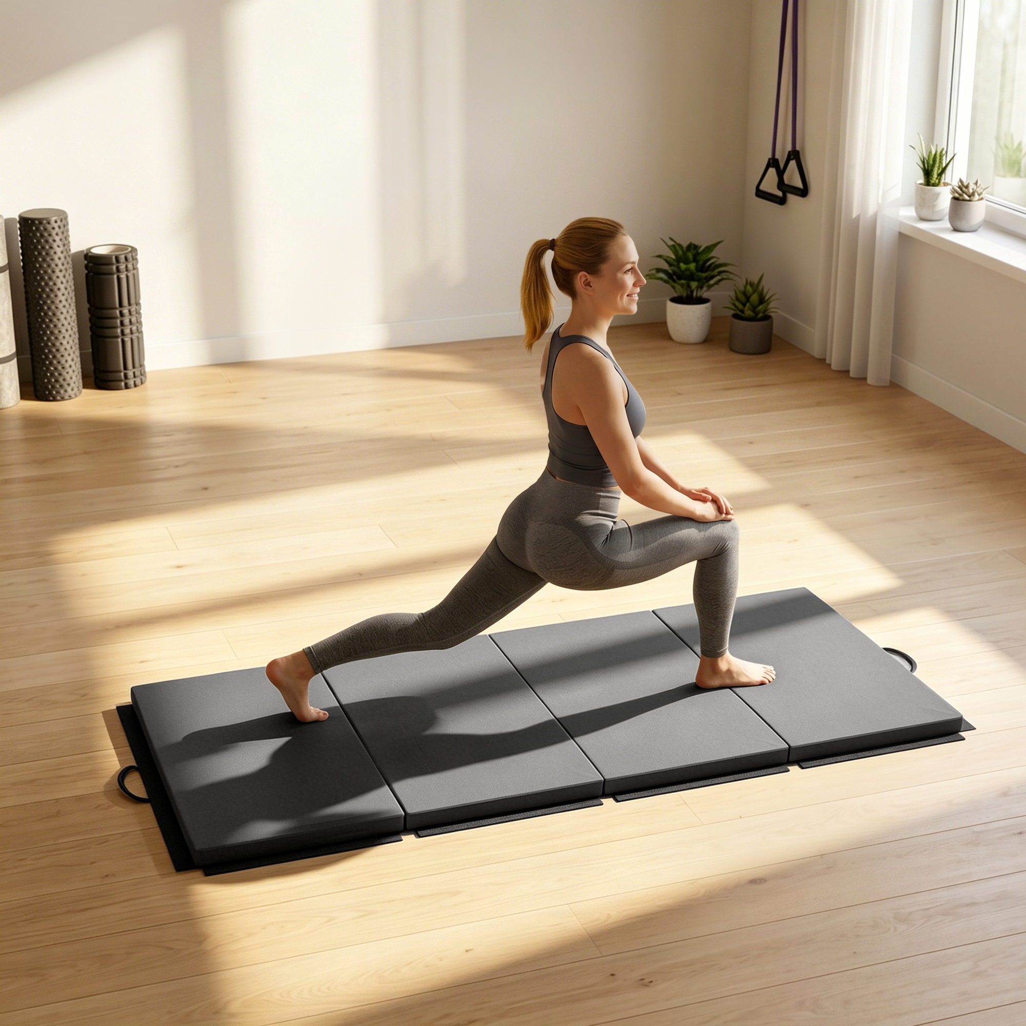Trainingsmatte, faltbare Fitnessmatte Sportmatte mit Griffen Gymnastikmatte Grau, 180 x 80 x 5 cm