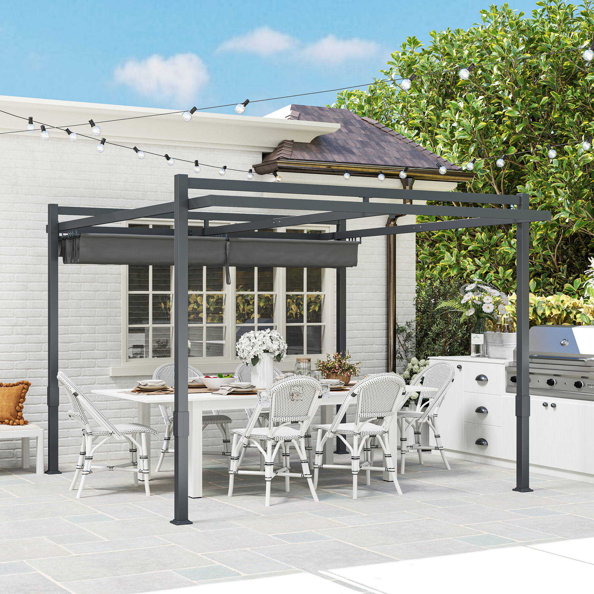 Pergola Pavillon ca, 3,5x3m Aluminium Stabil winterfest Sonnenschutz mit verstellbares Schiebedach Grau