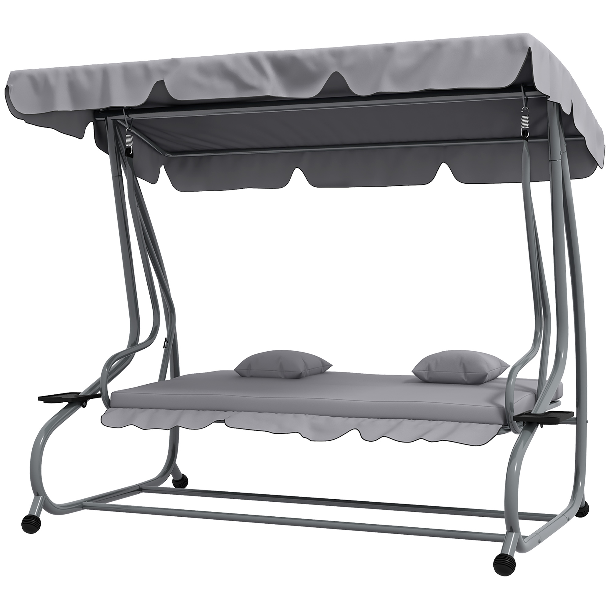 2-in-1 Hollywoodschaukel mit Liegefunktion, verstellbares Dach, bis 340 kg, Stahl, 200x120x164 cm, Grau