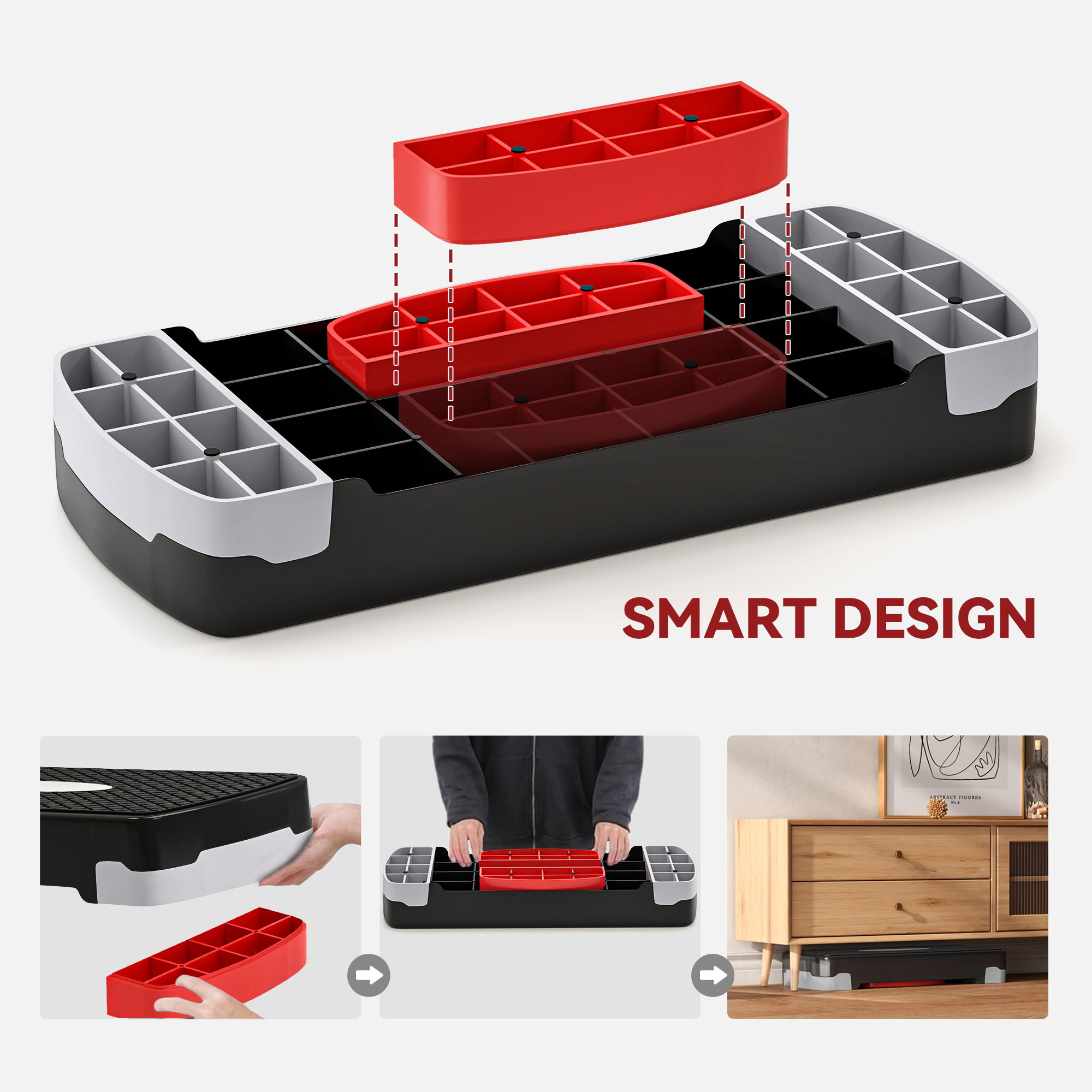 Aerobic-Stepper 2-stufig höhenverstellbar 68 x 28 x 15 cm Schwarz+Grau+Rot