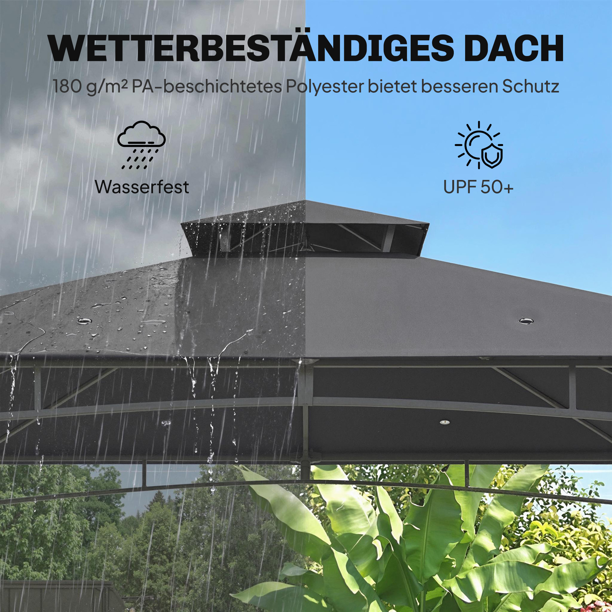 Pavillon 3x3m Wasserabweisend Stabil Winterfest Gartenpavillon mit zurückziehbar Obenrahmen Doppeldach Dunkelgrau