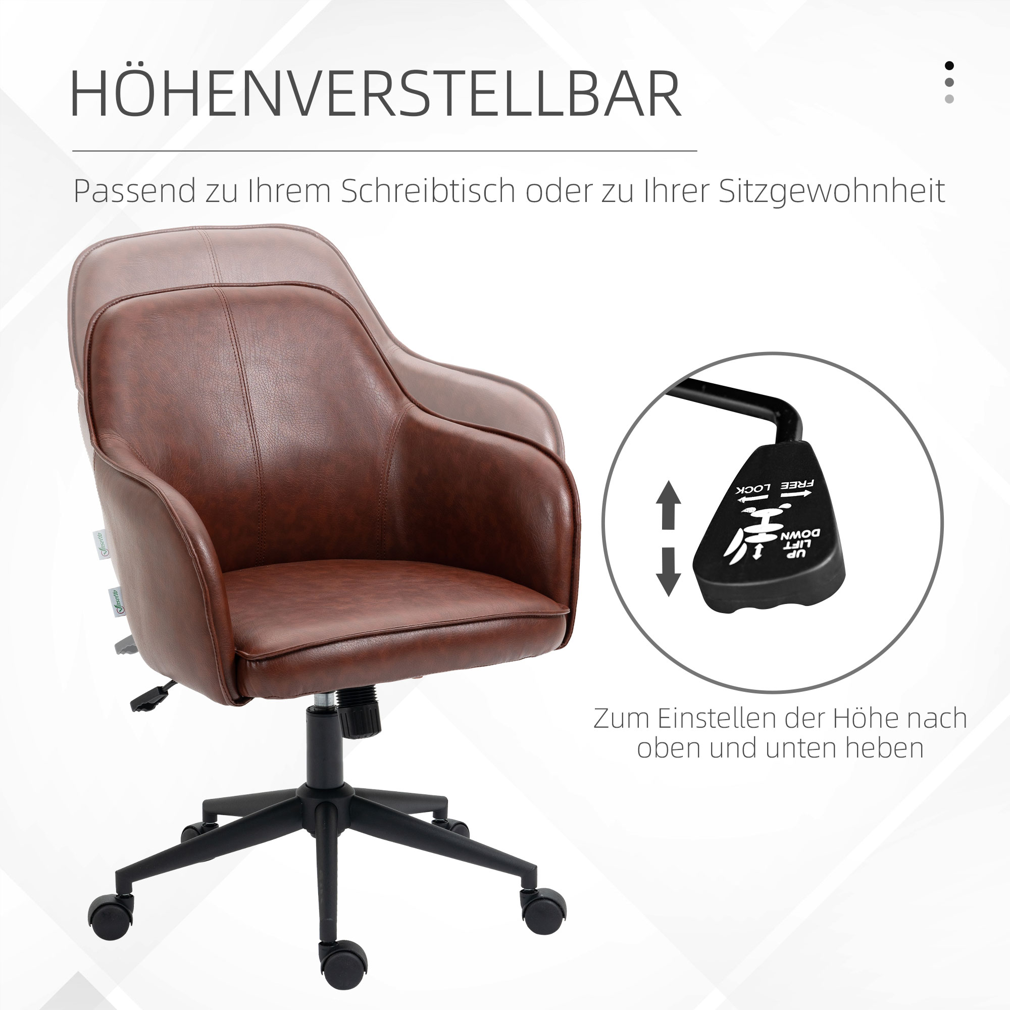 Bürostuhl, höhenverstellbar, Drehfunktion, 58,5 cm x 62 cm x 91 cm, Braun