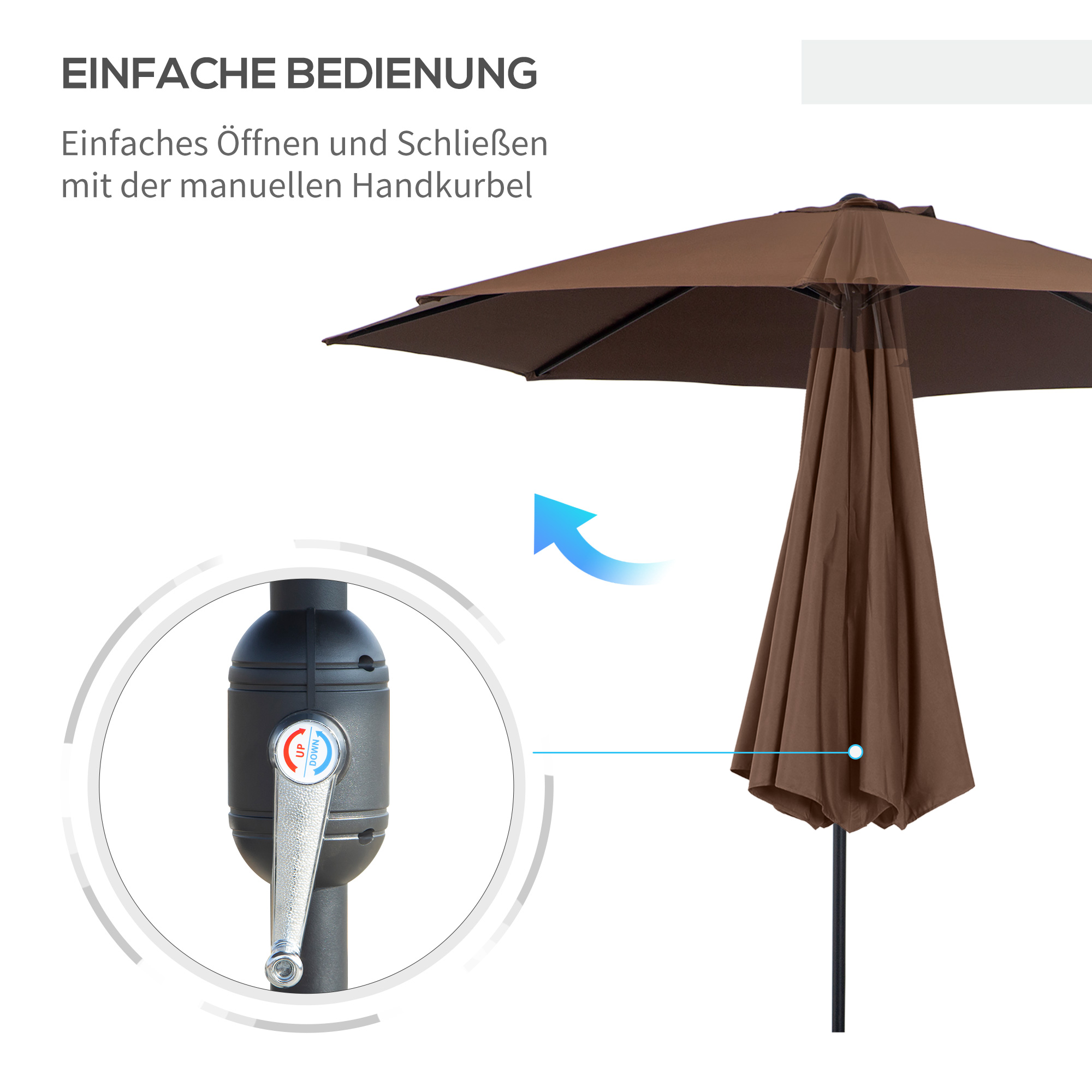Sonnenschirm Knickschirm Gartenschirm Marktschirm mit Handkurbel Stahl 180/m² Polyester Braun Ø2,95 x 2,5 m