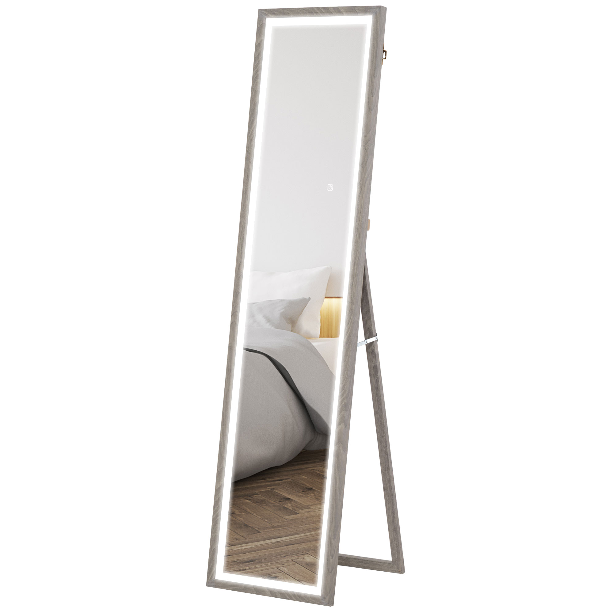 LED Ganzkörperspiegel, 40 x 160 cm, Touch-Steuerung, dimmbar, 3 Farben,  Grau