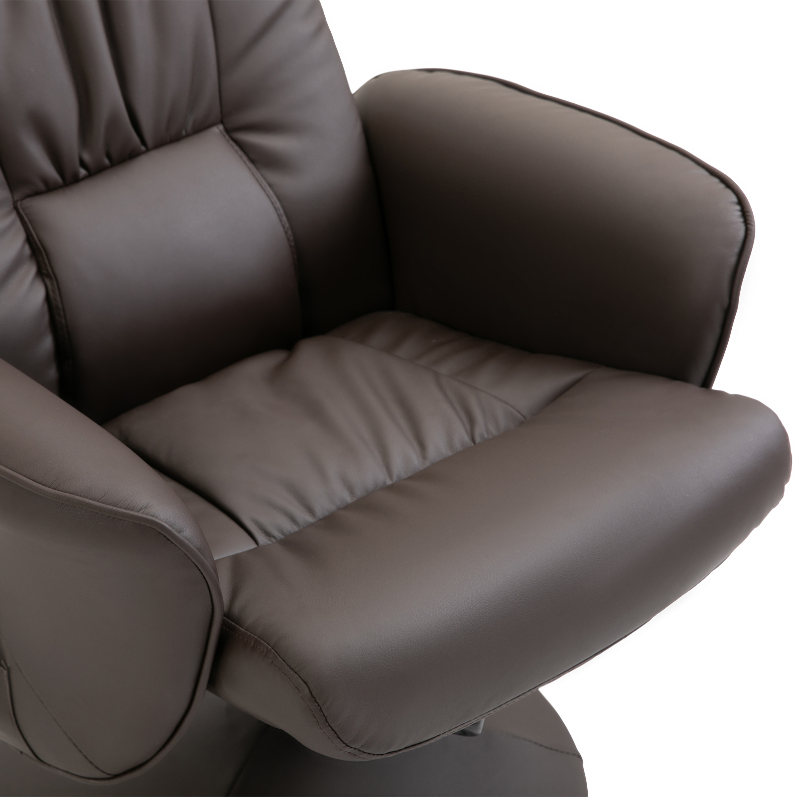 Relaxsessel mit Hocker, drehbarer Fernsehsessel mit 10 Massagepunkte, Liegefunktion, Massagesessel mit Fernbedienung, Seitentasche, TV-Sessel, Kunstleder, Braun