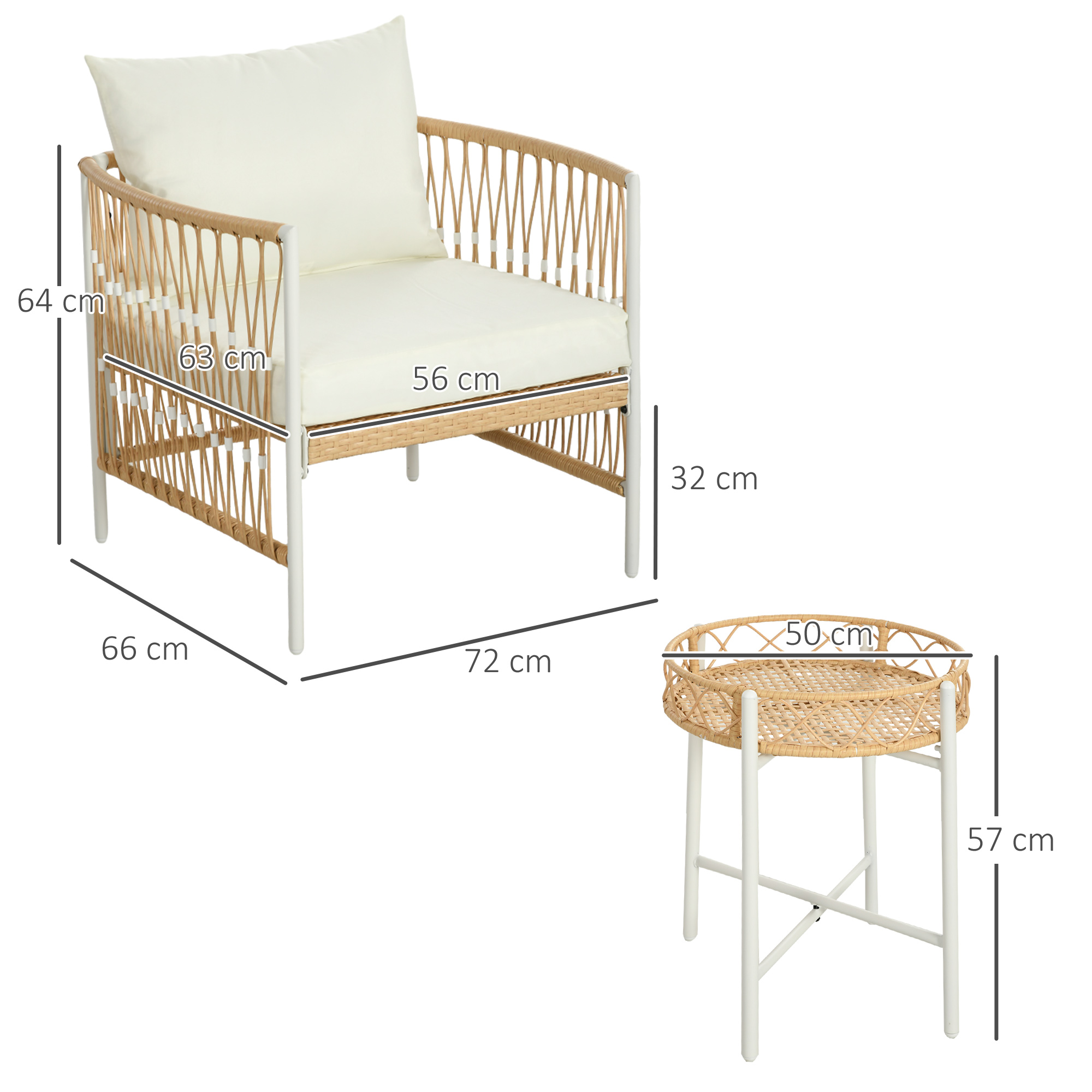 3-teiliges Bistro-Set Gartenmöbel-Set Gartensitzgruppe, PE-Rattan, 72 cm x 66 cm x 64 cm, Gelb+Creme