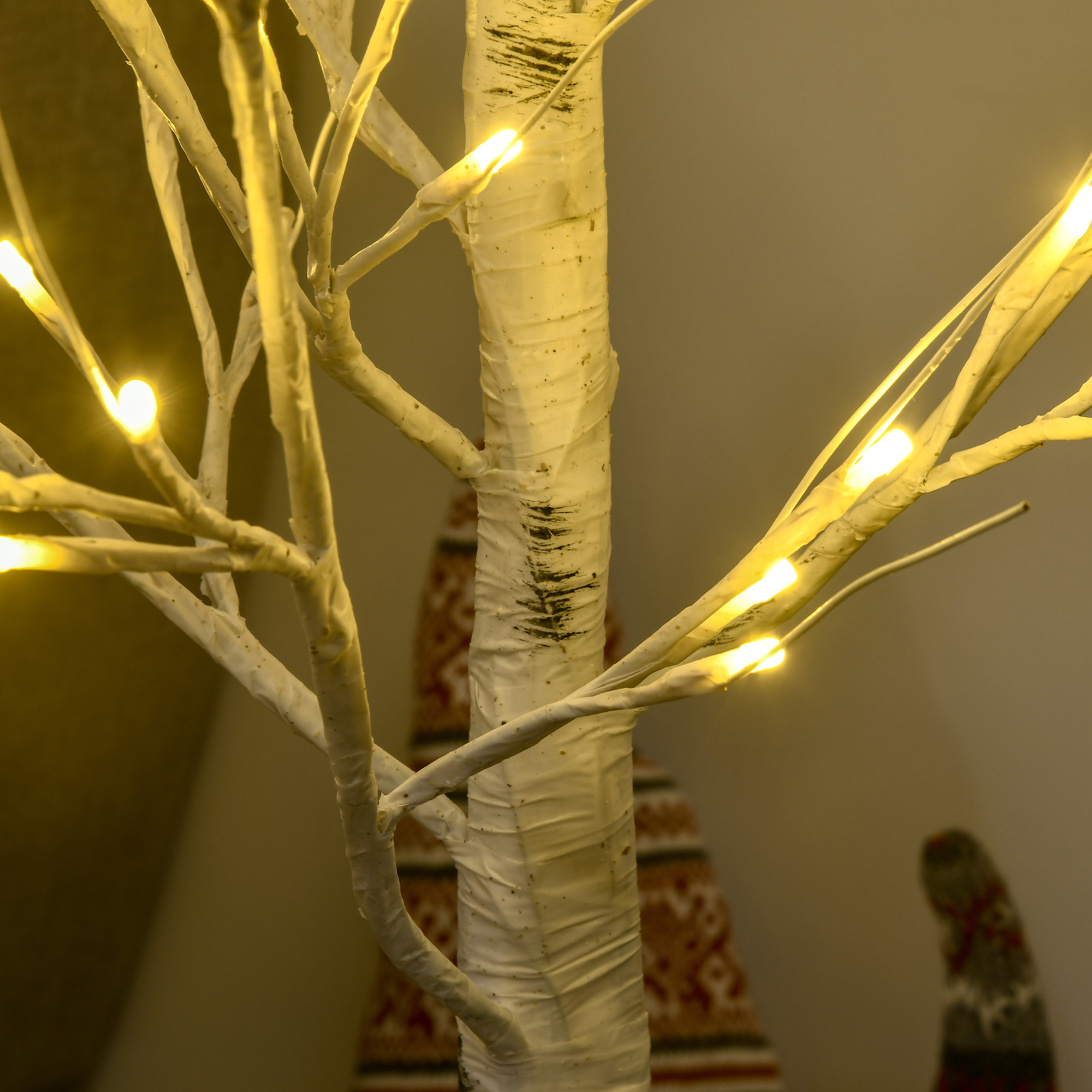 Kunstbaum, Kunstbirke, mit LED-Beleuchtung, warmweiß, realistische, weiße Rinde, 17L x 17B x 120H cm