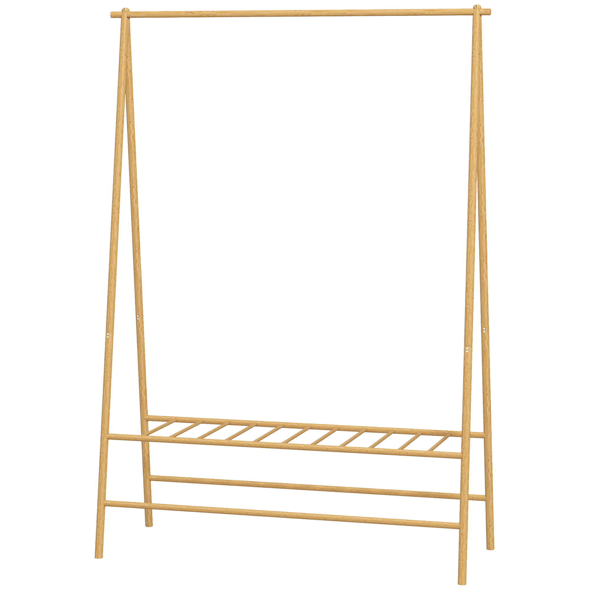 Bambus-Kleiderständer mit Schuhregal und Haken, freistehend, für Eingangsbereich, Schlafzimmer, Naturholz