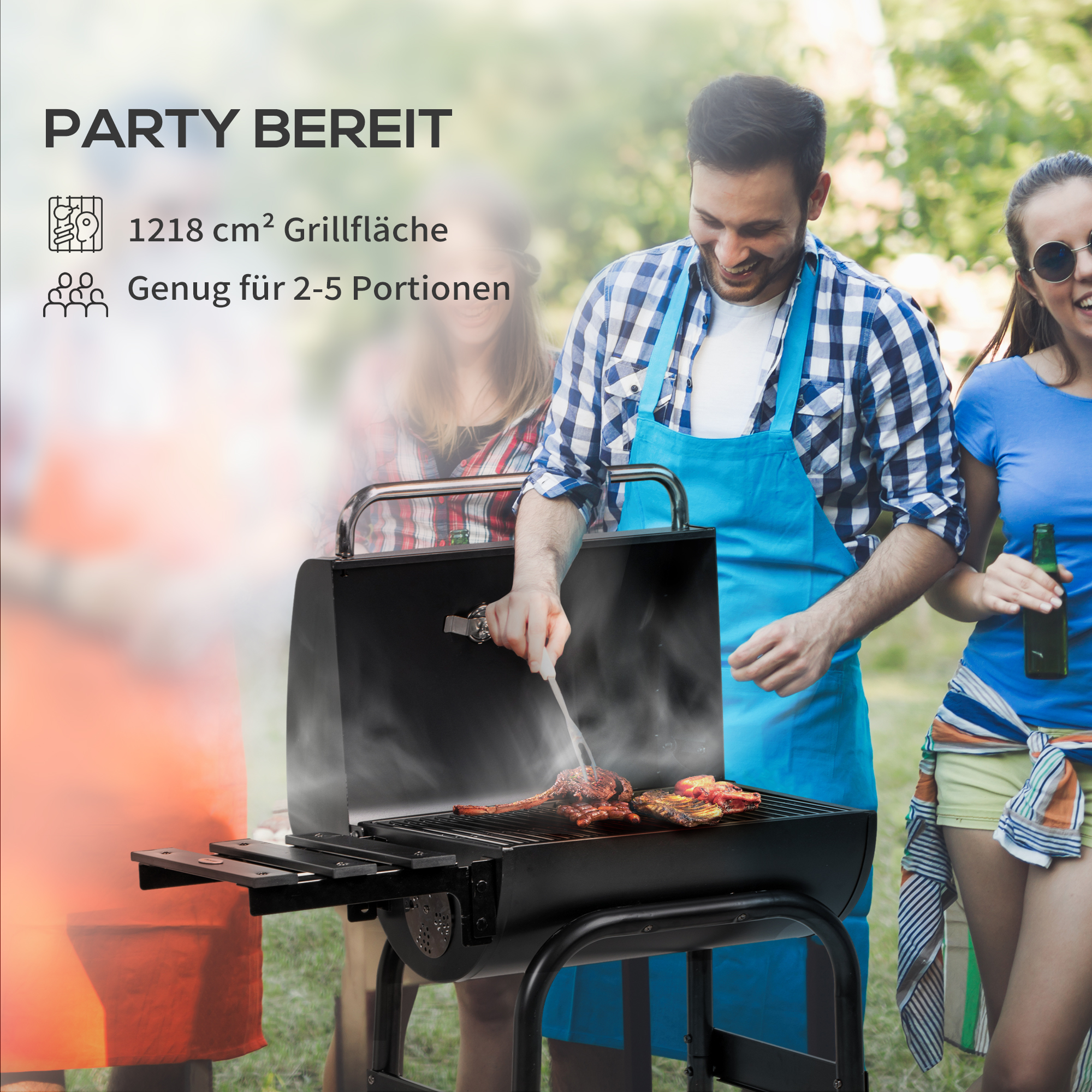 Holzkohlegrill Smoker BBQ-Grill, 1 Ablage,inkl, Thermometer, 83 x 46,5 x 115 cm, Schwarz
