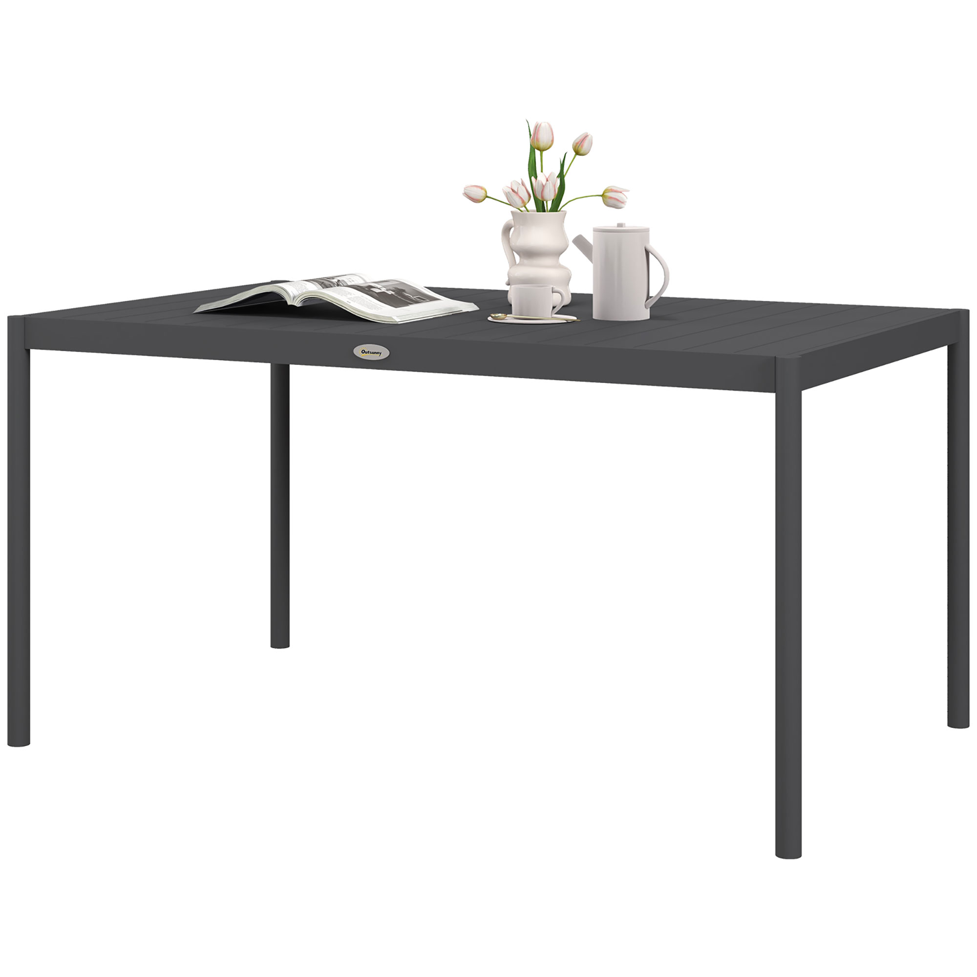Gartentisch Outdoortisch, wetterbeständig, Aluminium, 145 x 90 x 74 cm, Dunkelgrau