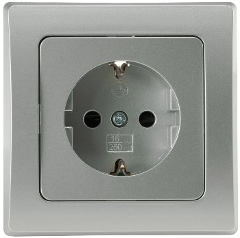 DELPHI Schutzkontakt-Steckdose, silber / 250V~/ 16A, inkl. Rahmen, Steckanschluss