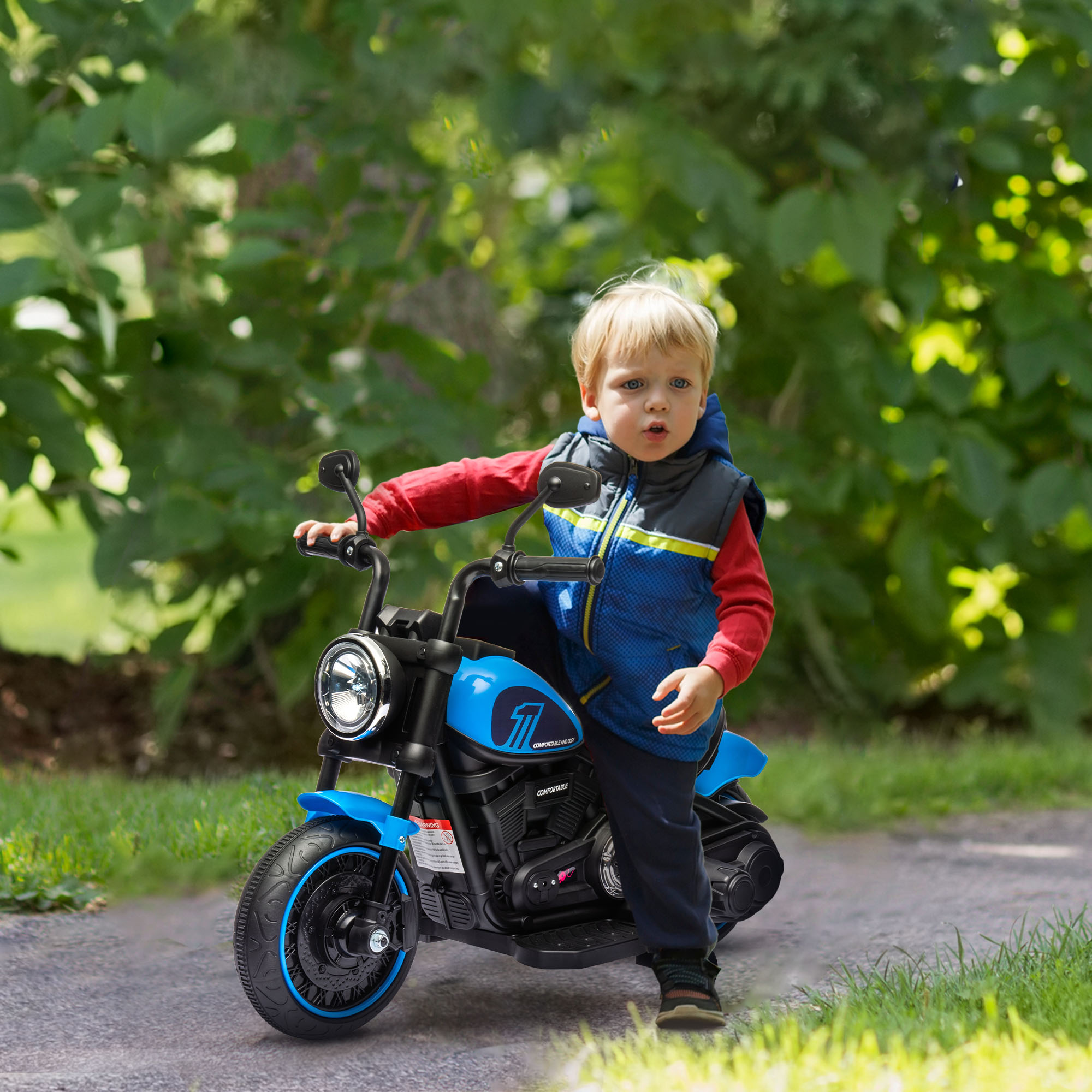 Kindermotorrad, Kinderfahrzeug, mit Scheinwerfer, 3 km/h, Blau + Schwarz