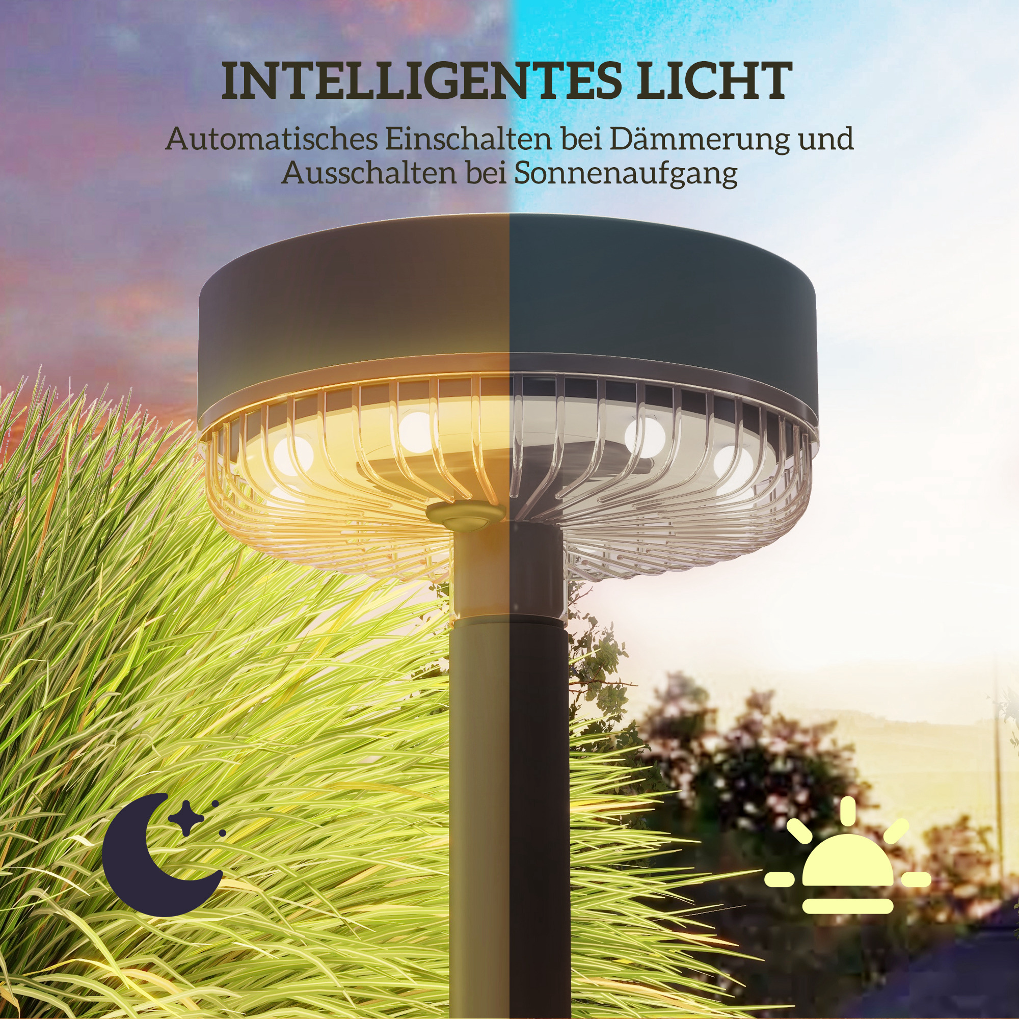 Solar Gartenleuchten, wasserdicht, Warmweiß LED, 10-12h Betriebszeit, Schwarz