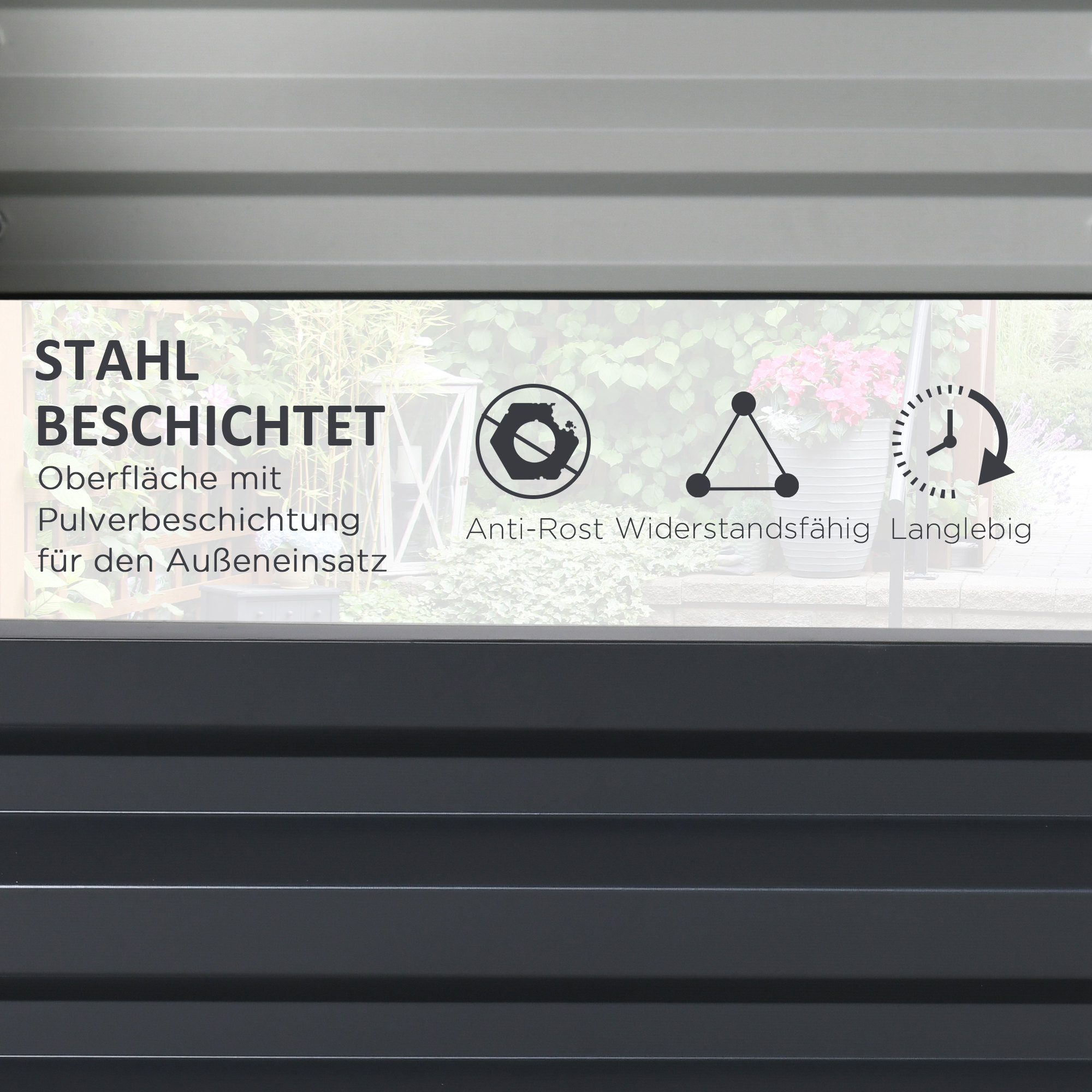 Hochbeet Pflanzkasten, wetterbeständig, offener Boden, verzinkter Stahl, 120 cm x 60 cm x 30,5 cm, Grau