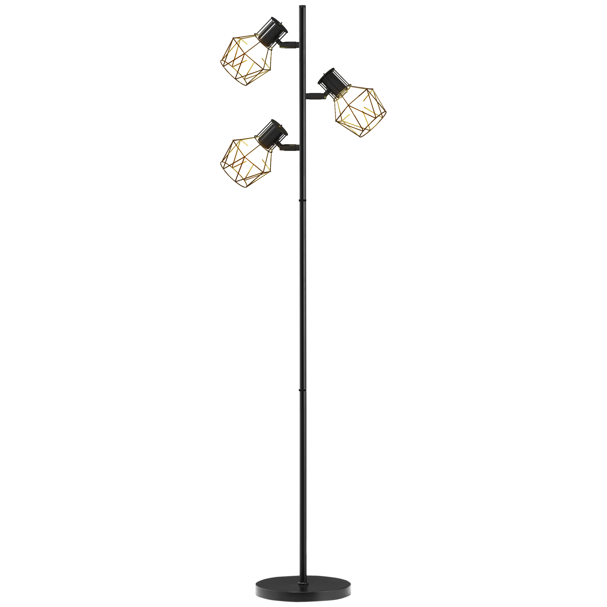 3-Licht-Stehlampe mit flexiblen Leuchtelementen, baumähnliche Struktur, für Wohnzimmer und Schlafzimmer, Metall, Schwarz