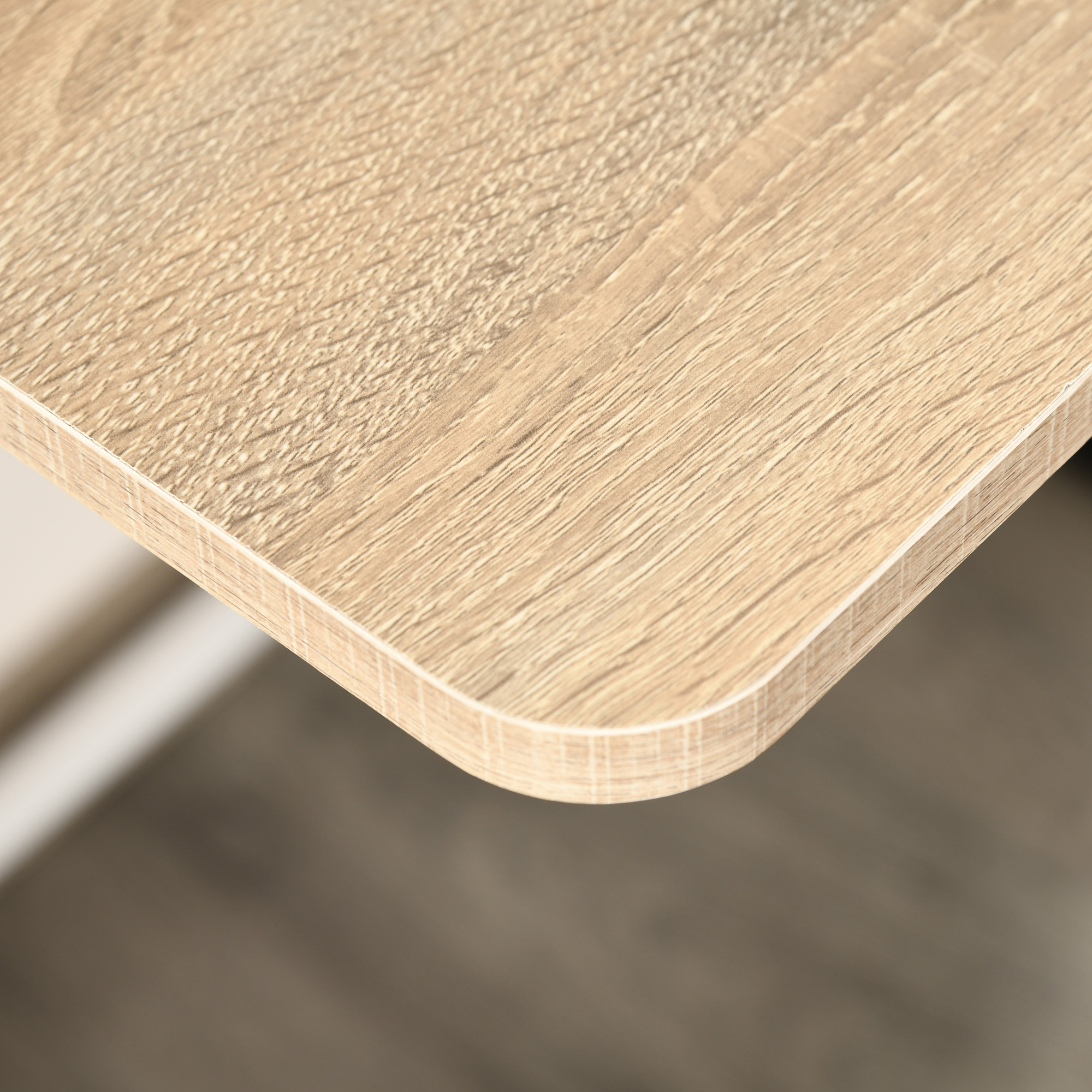 Schreibtisch, Computertisch mit Ablage und Kabel Management, moderner Schreibtisch mit Metallgestell für Arbeitszimmer, Schlafzimmer, Home Office, 84 x 45 x 85 cm, Weiß+Eiche