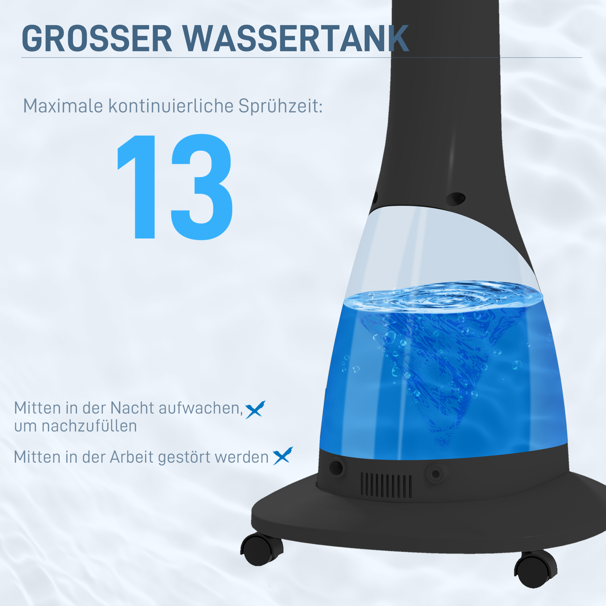 Standventilator mit Luftbefeuchtung, leise, mobil, Fernsteuerung, Schwarz