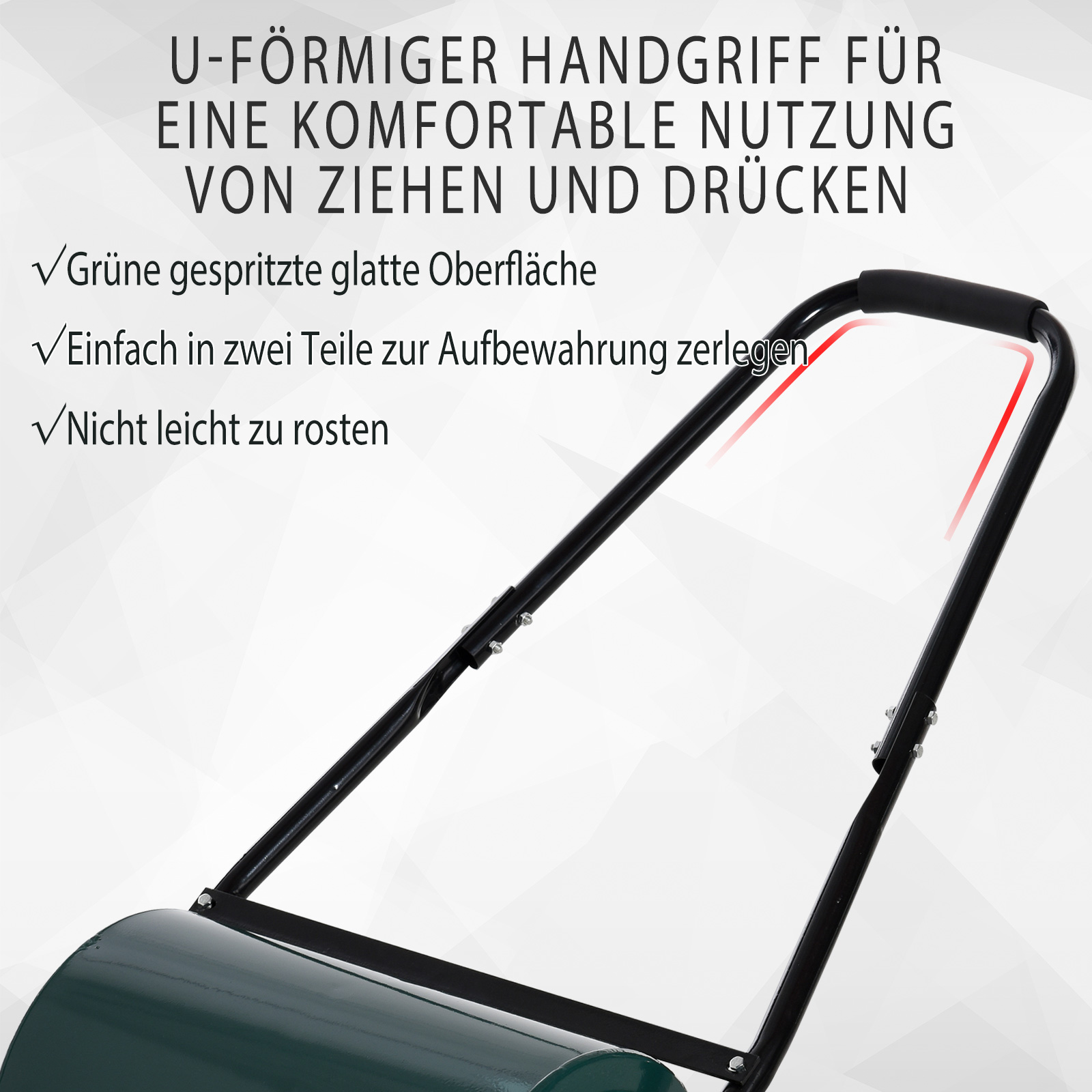 Rasenwalze Gartenrolle Gartenwalze mit U-Griff 31 cm Durchmesser 30 cm Arbeitsbreit 40l Wasser-/Sandfüllungen Metall Grün