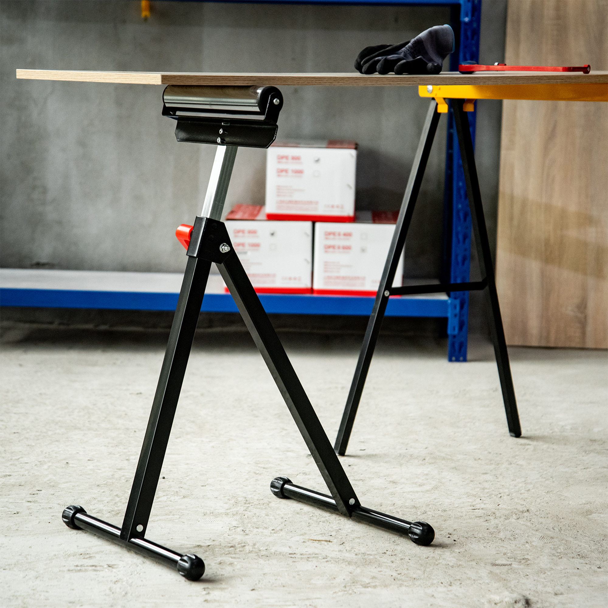 Rollenbock, Rollenauflage, Höhenverstellbares Arbeitsbock, Rollenständer, Hiflsbock, Stützbock, bis 90 kg, Metall, Schwarz, 44 x 50 x 68-110 cm