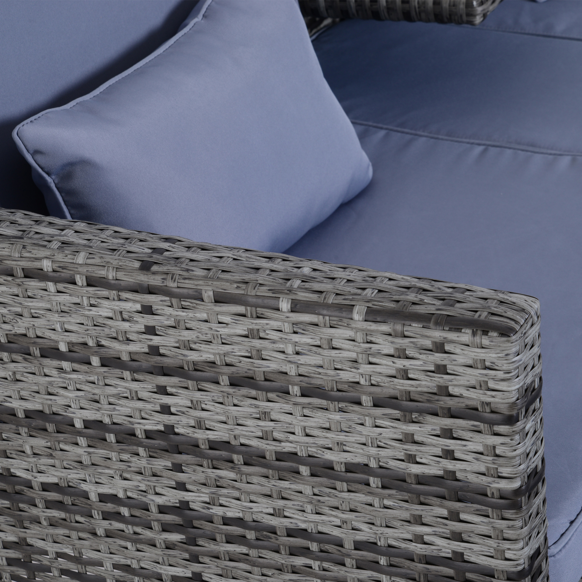 Gartengarnitur, Sitzgruppe, 3-tlg,, Outdoor-Sofa, 2 Hocker, 2-5 Personen, Sitzkissen, Rattanoptik, grau