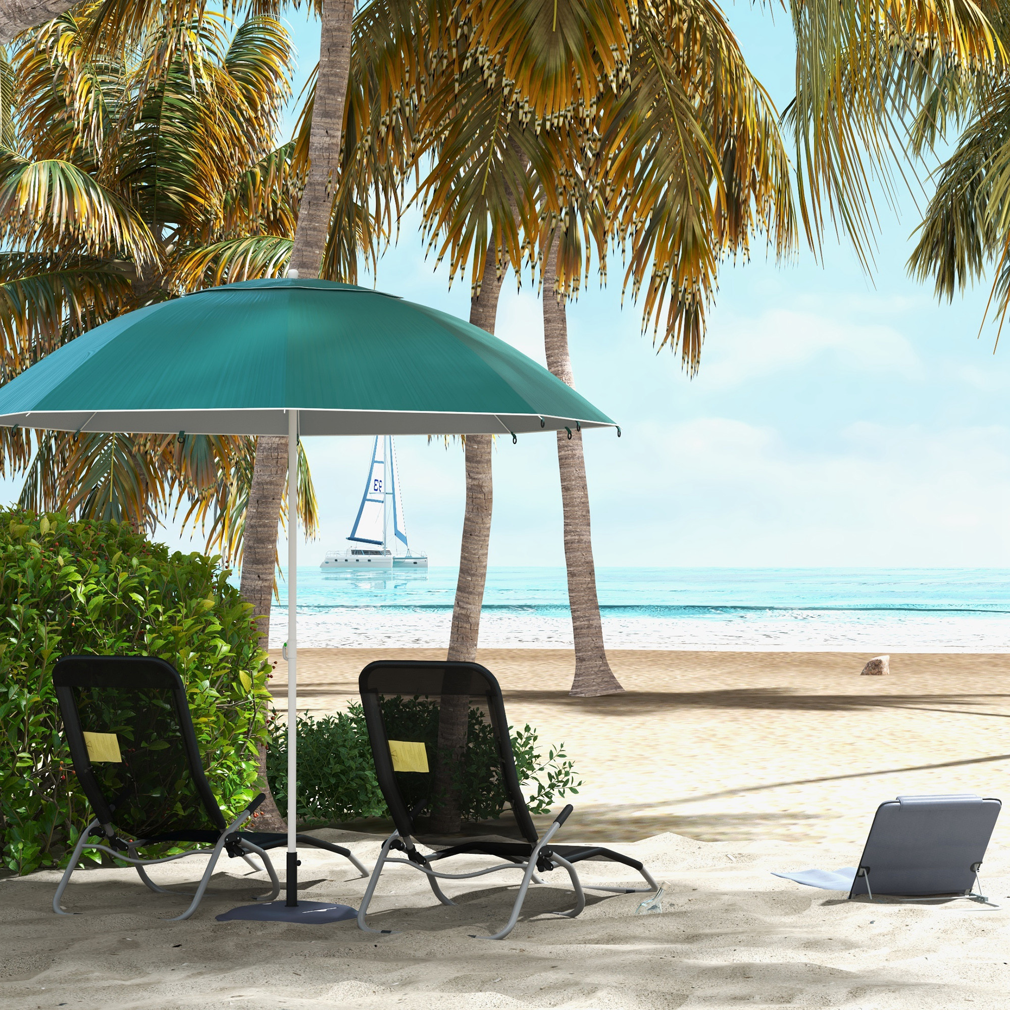 2 in 1 Sonnenschirm Strand Ø 210 cm UPF 50+ windfest Strandschirm mit Seitenwänden Tragtasche Balkon-Schirm faltbarer Gartenschirm Sonnenschutz für Reisen, Strand, Balkon Camping Dunkelgrün