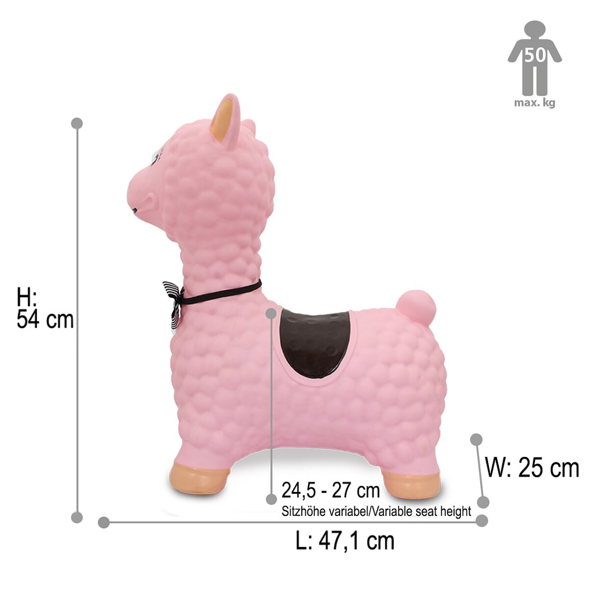 Hüpftier Lama HoppyDoo rosa mit Pumpe