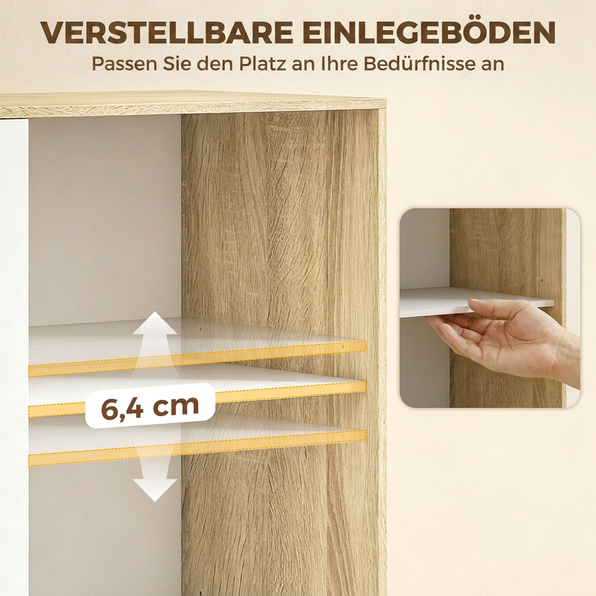 Moderner Kleiderschrank mit Schiebetüren, Kleiderstange, verstellbaren Böden und 4 Schubladen, Eiche/Weiß