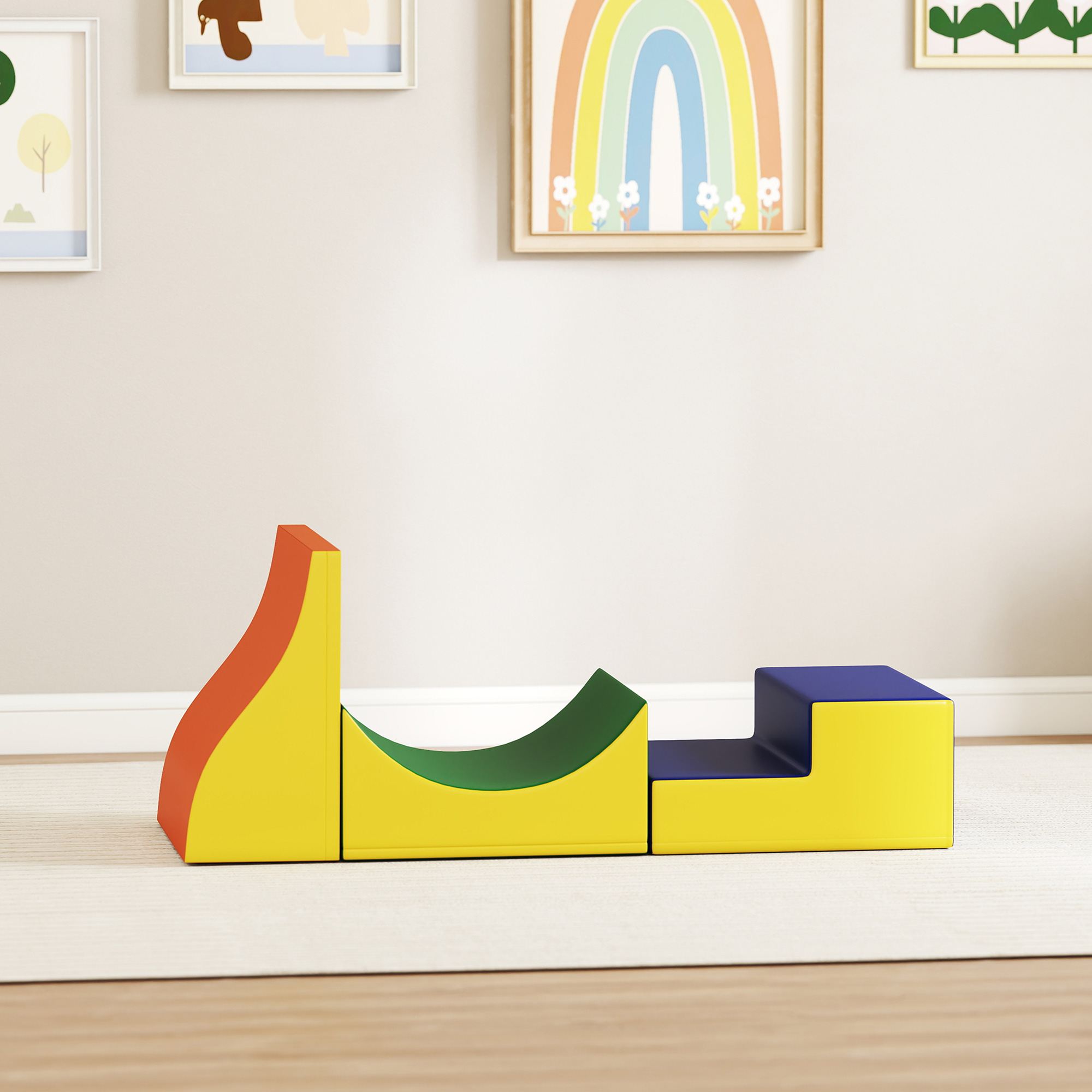 3-teiliges Kletter- und Krabbelset für Kleinkinder, Kunstleder, Schaumstoff, Gelb