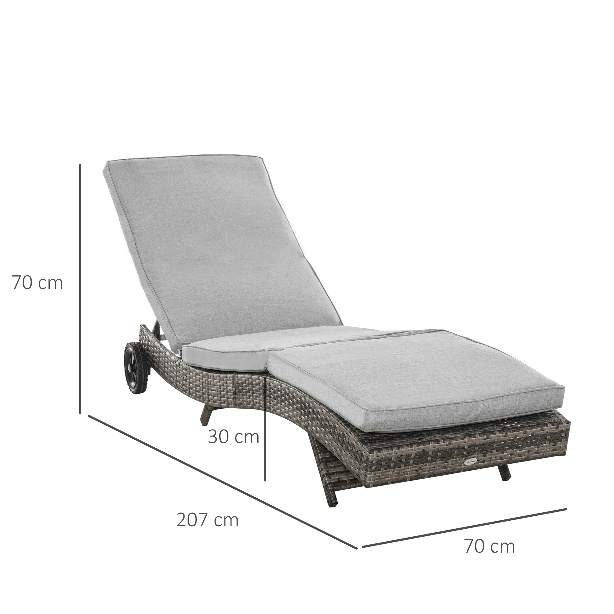 Polyrattan Sonnenliege Gartenliege mit Kissen 5-stufig verstellbar Rattanliege Gartenmöbel Liege S-Form Metall Grau 207 x 70 x 70 cm