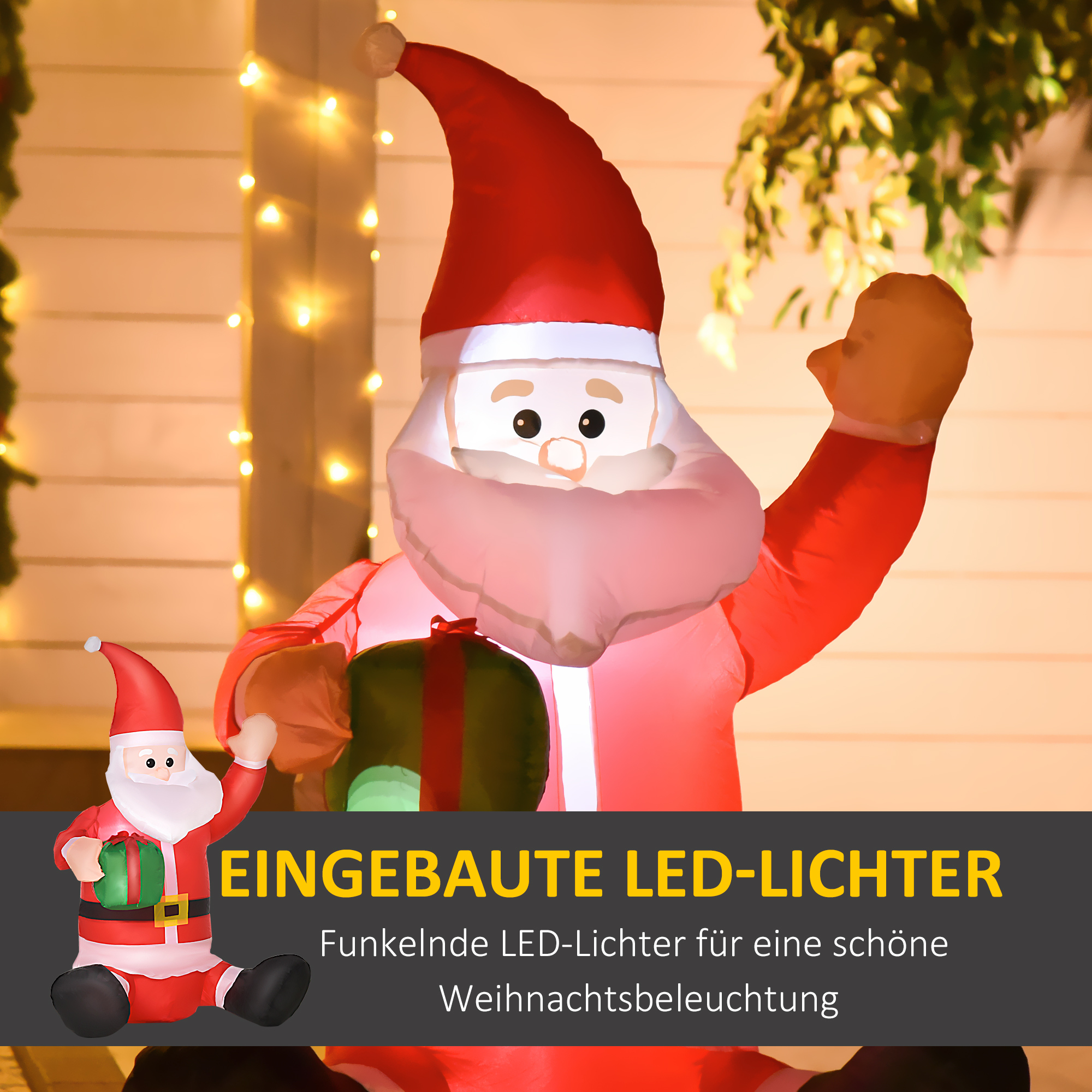Weihnachtsmann Weihnachtsdekoration,1,2 m, selbstaufblasend, LEDs, inkl. Gebläse, Rot +Weiß