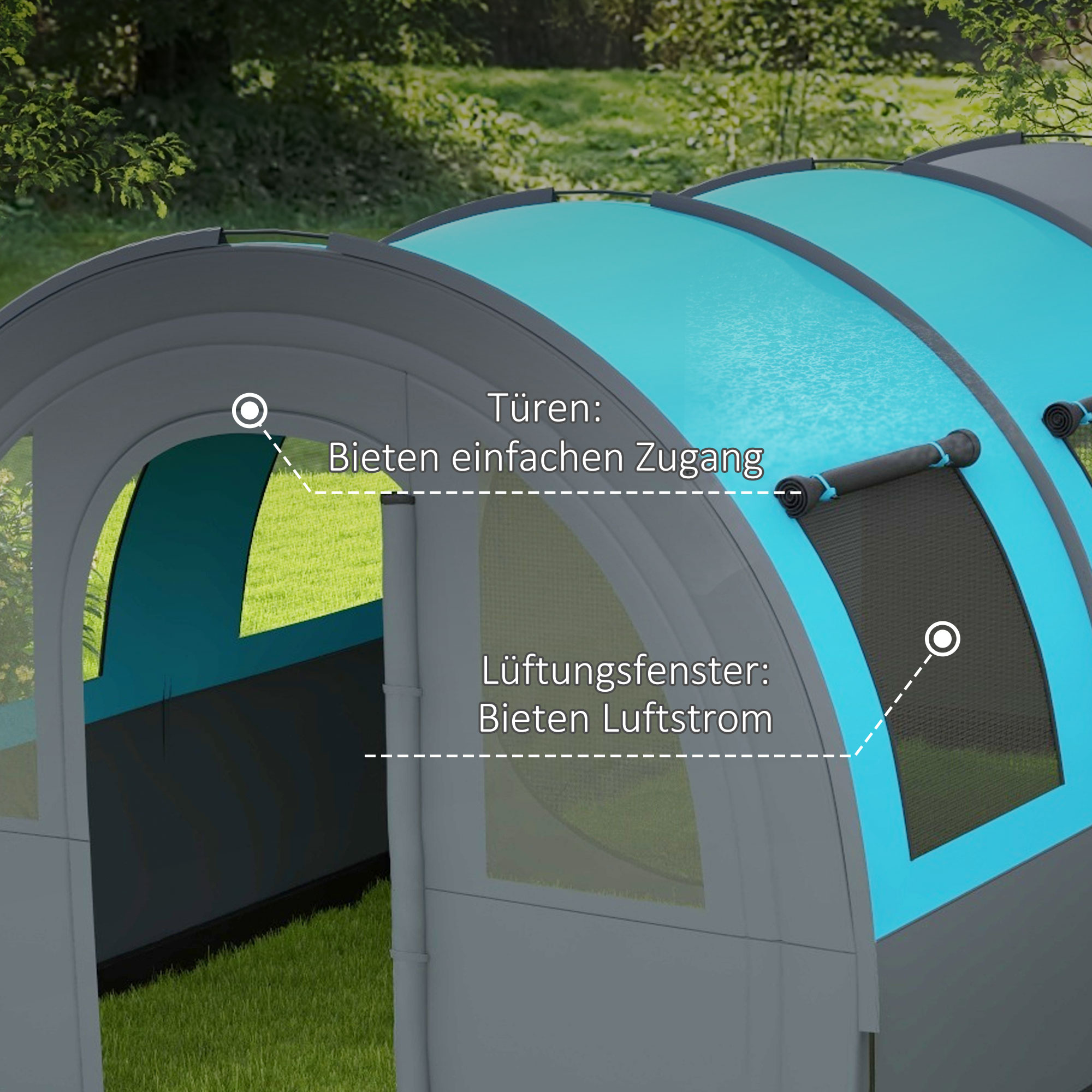Campingzelt bis 6 Pers., Familienzelt, separate Bereiche, wasserdicht, Grau/Blau
