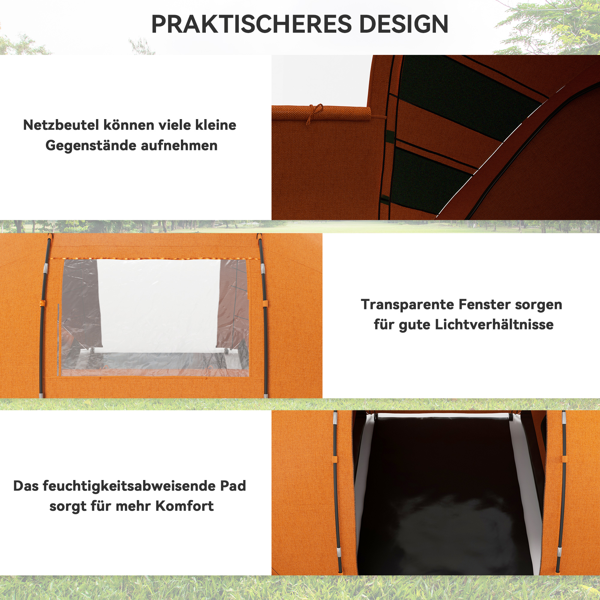 Tunnelzelt für 4-6 Personen, Campingzelt mit Tür, Bodenplane, 2000mm wasserdicht Orange