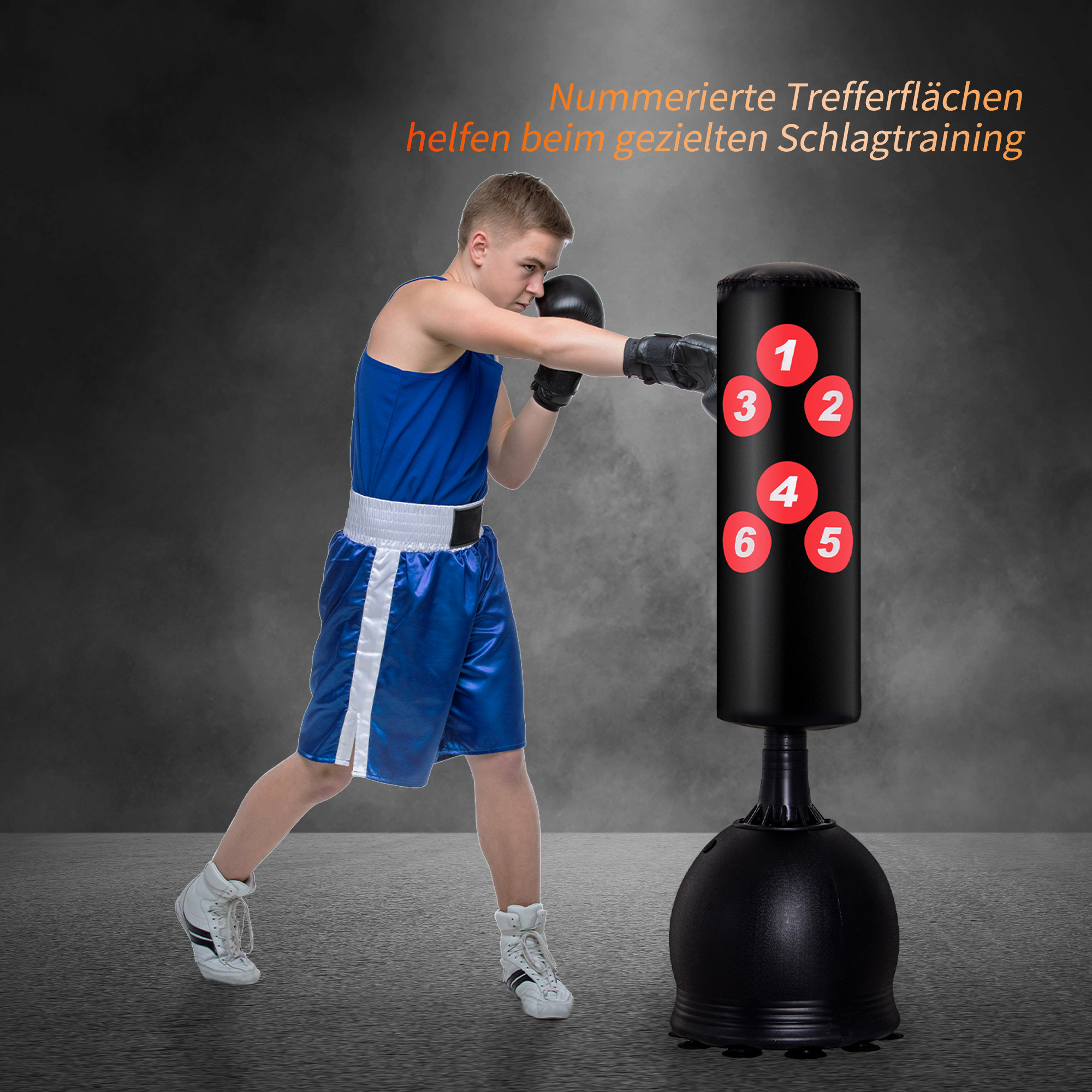 Boxsack Stehend 165cm Erwachsene Freistehender Heavy Duty Standboxsack mit Saugnapf-Basis Boxpartner Boxing Trainer Geeignet für Profis und Anfänger Schwarz