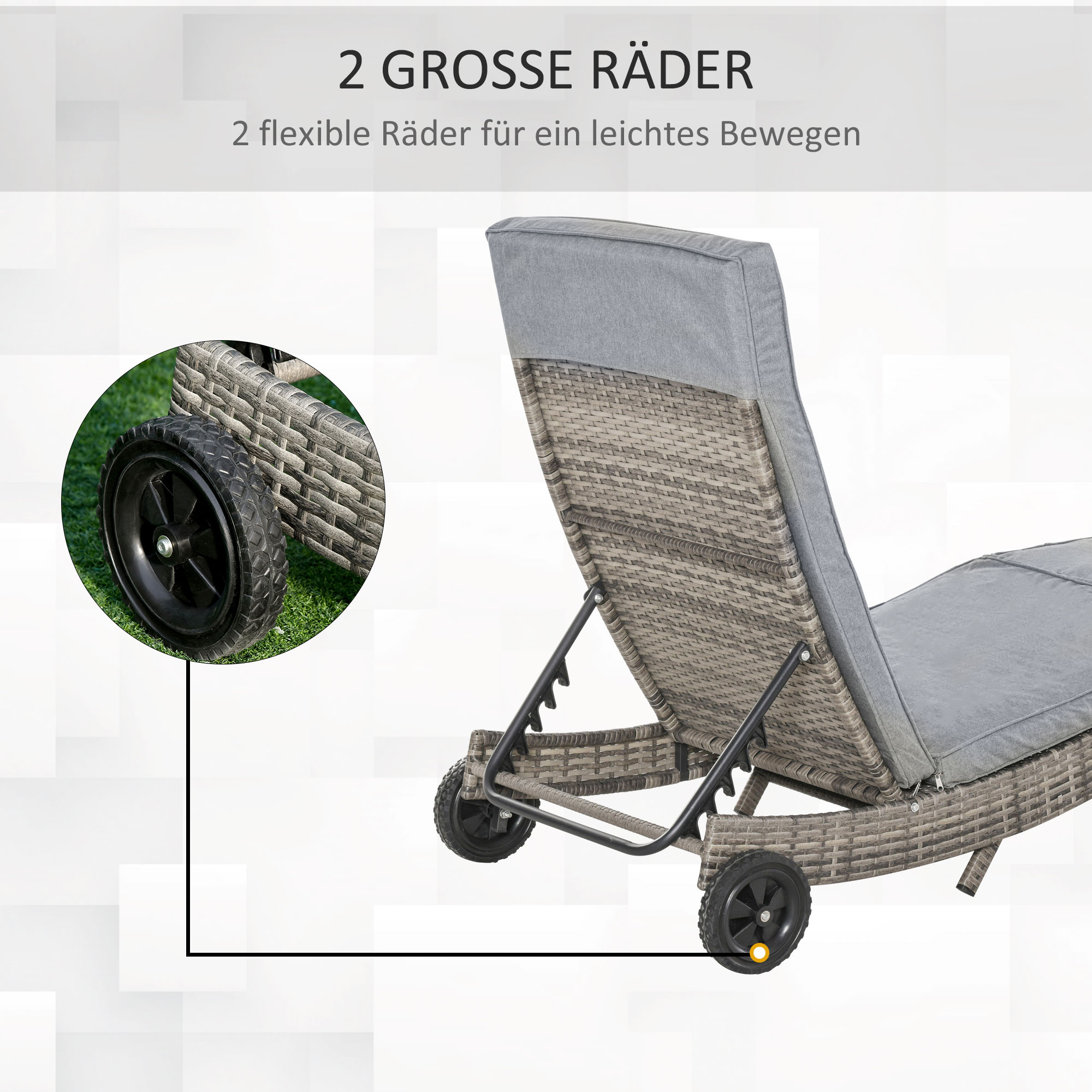 Polyrattan Sonnenliege Gartenliege mit Kissen 5-stufig verstellbar Rattanliege Gartenmöbel Liege S-Form Metall Grau 207 x 70 x 70 cm