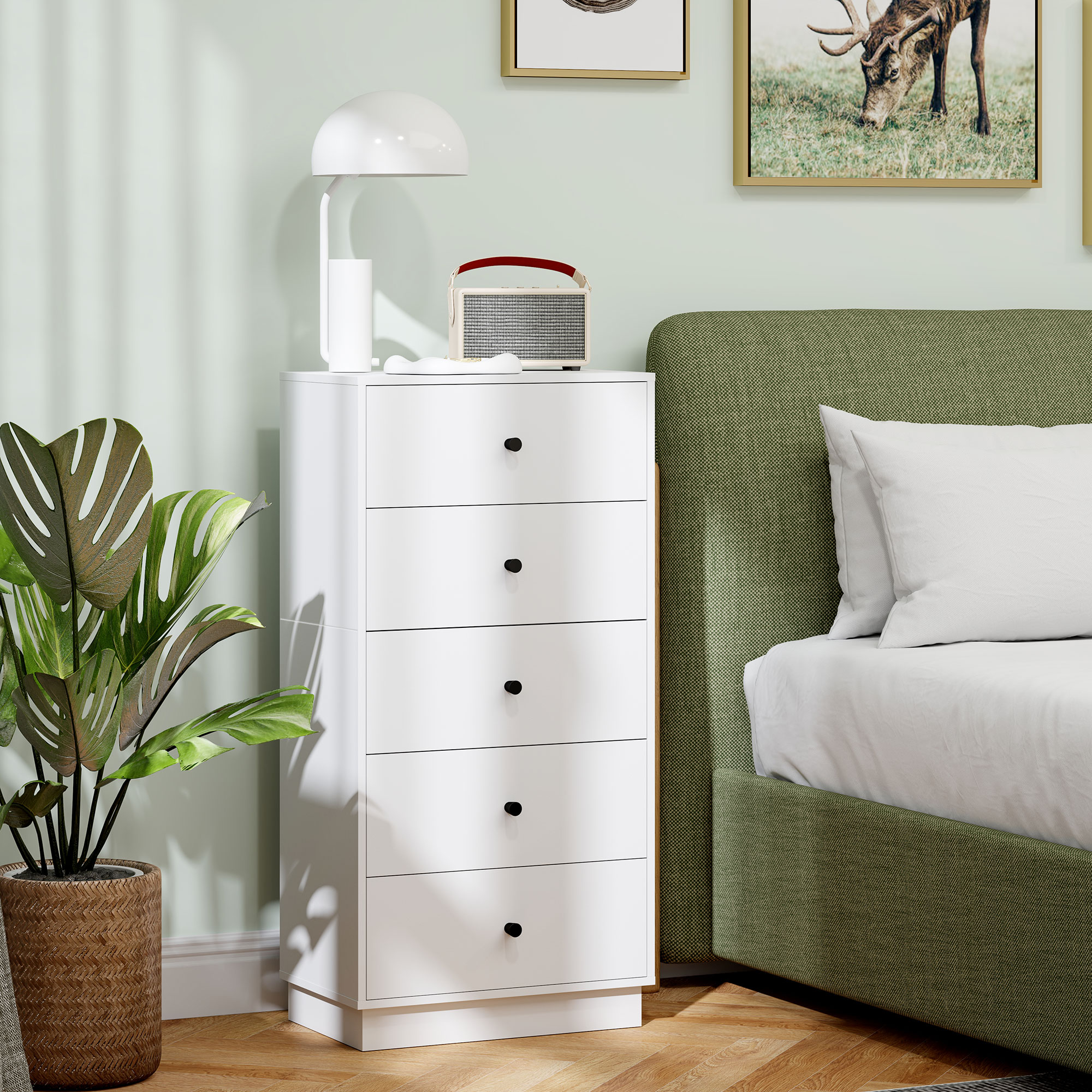 Kommode Sideboard mit 5 Schubladen Schrank aus Holzwerkstoff im Modern Stil 47 x 29 x 95 cm Weiß