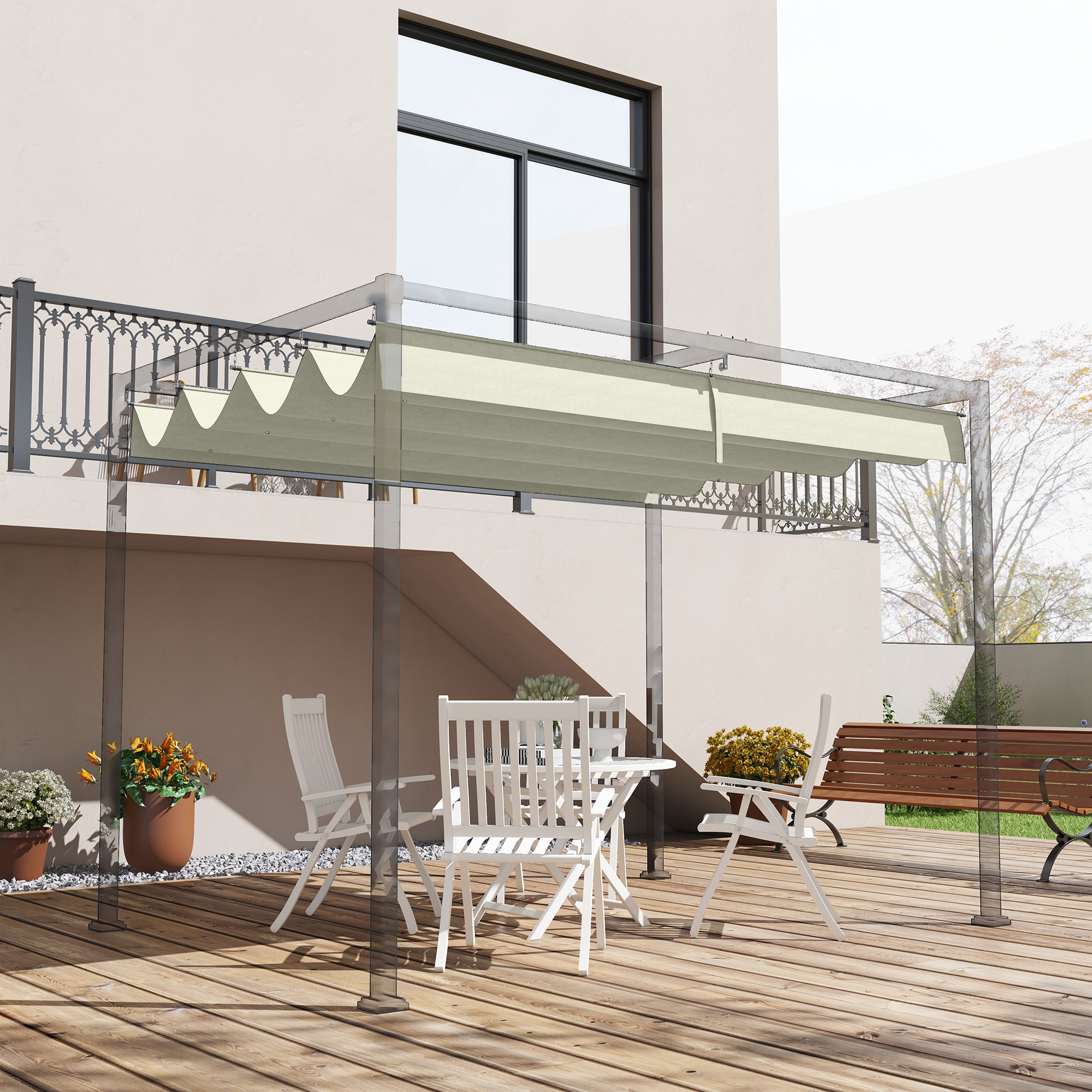 Ersatzdach für 2,85 x 2 m Gartenpavillon, ausziehbar, einfache Montage, Polyester, Cremeweiß