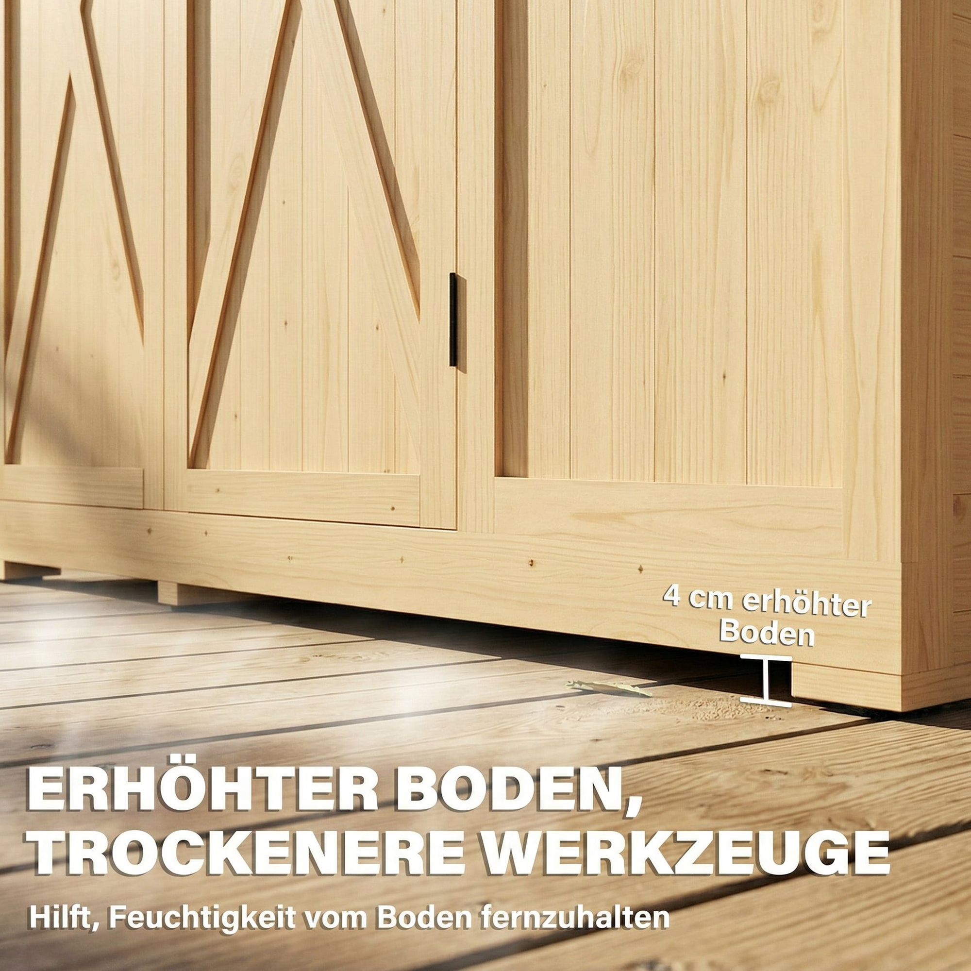 Gartenschrank Holz Begehbarer Geräteschuppen mit Ablage Acrylfenstern Doppeltür Asphalt-Dach Lamellenlüftung Bodenplatte