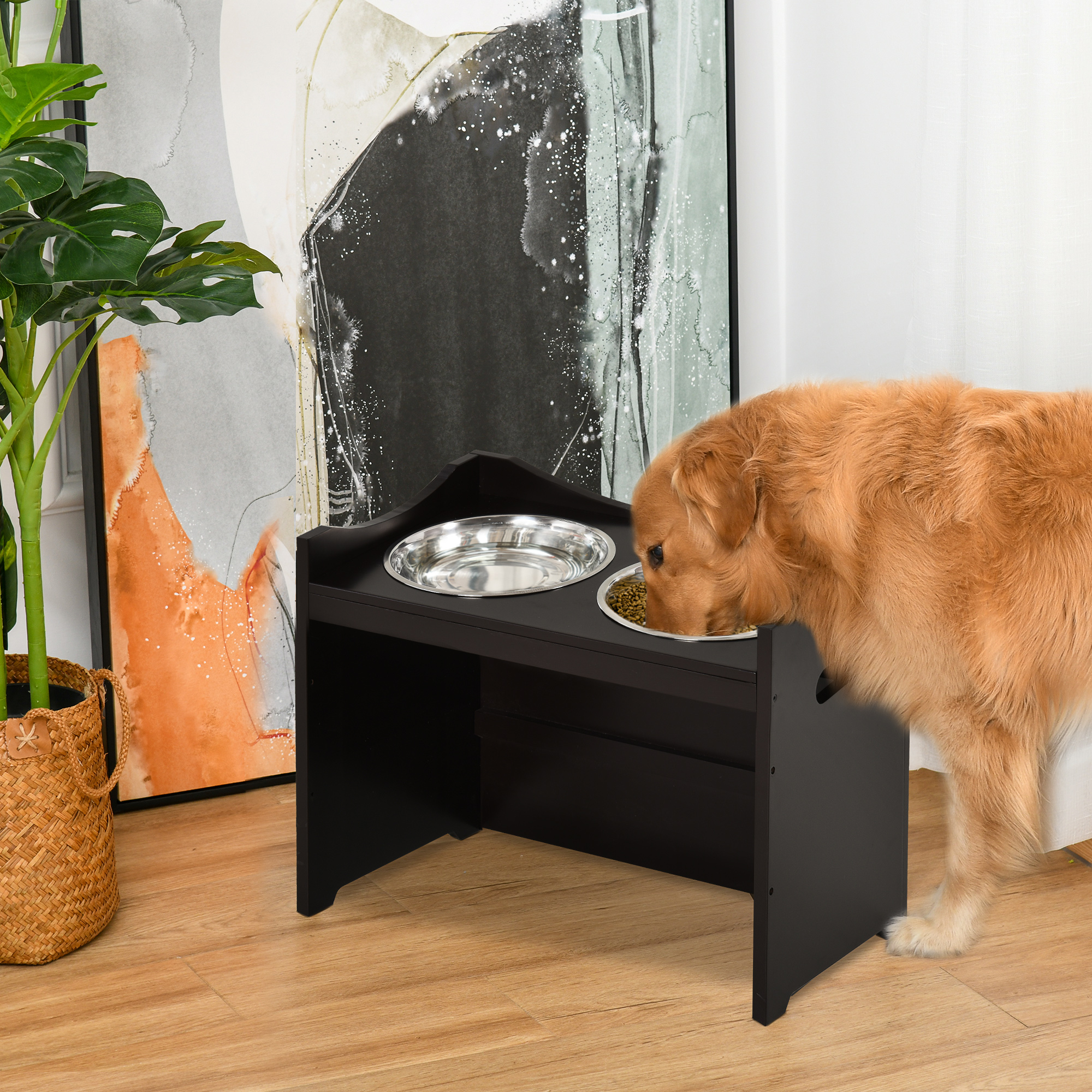 erhöhter Hundenapf Höhenverstellbar Futternapf mit Ständer Wassernapf 2 x 2L Edelstahlnäpfen Langsamfutternapf verstellbar Fressnapf Futterstation Hundenäpfe für alle Hundegrößen, Kaffee