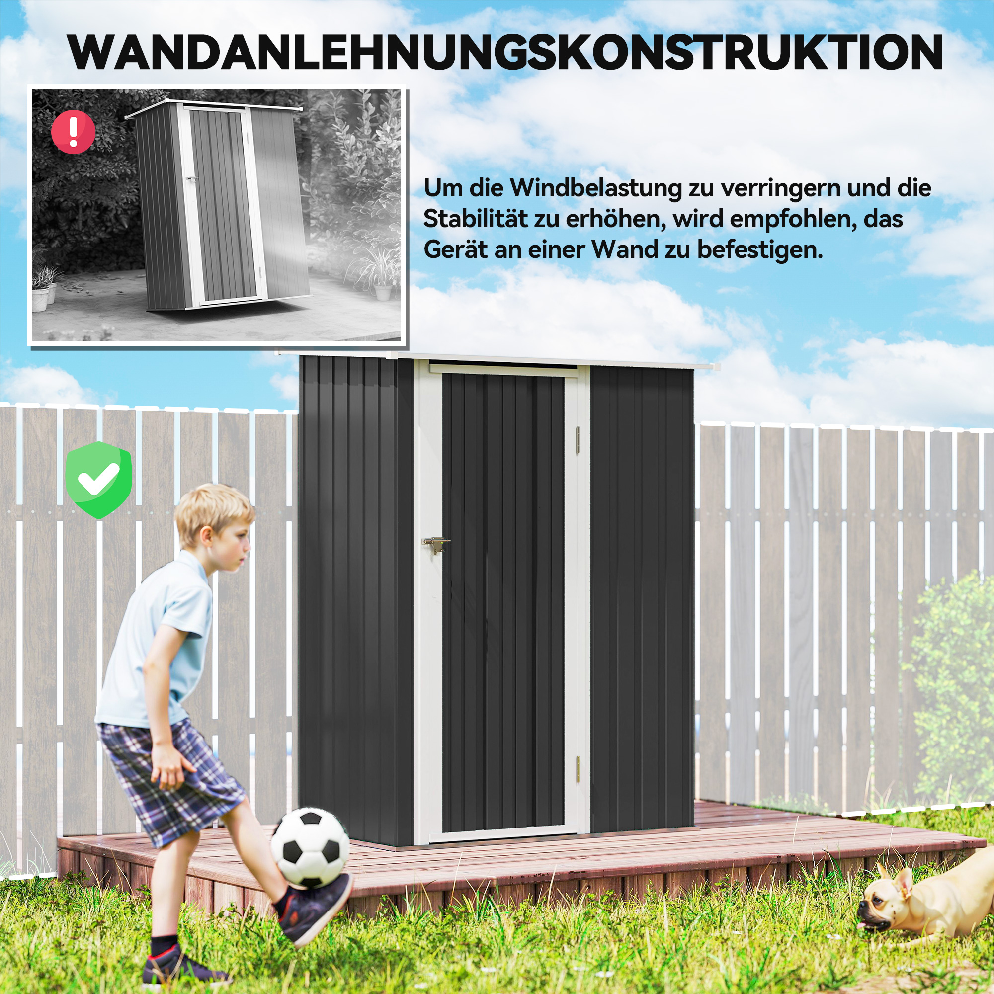 Metall Gerätehaus 1,07 m² 142 x 86 x 189 cm Geräteschuppen mit Pultdach Abschließbarer Tür, wetterfest Gartenhaus Outdoor Garten Schuppen für Hinterhof Außenbereich Dunkelgrau