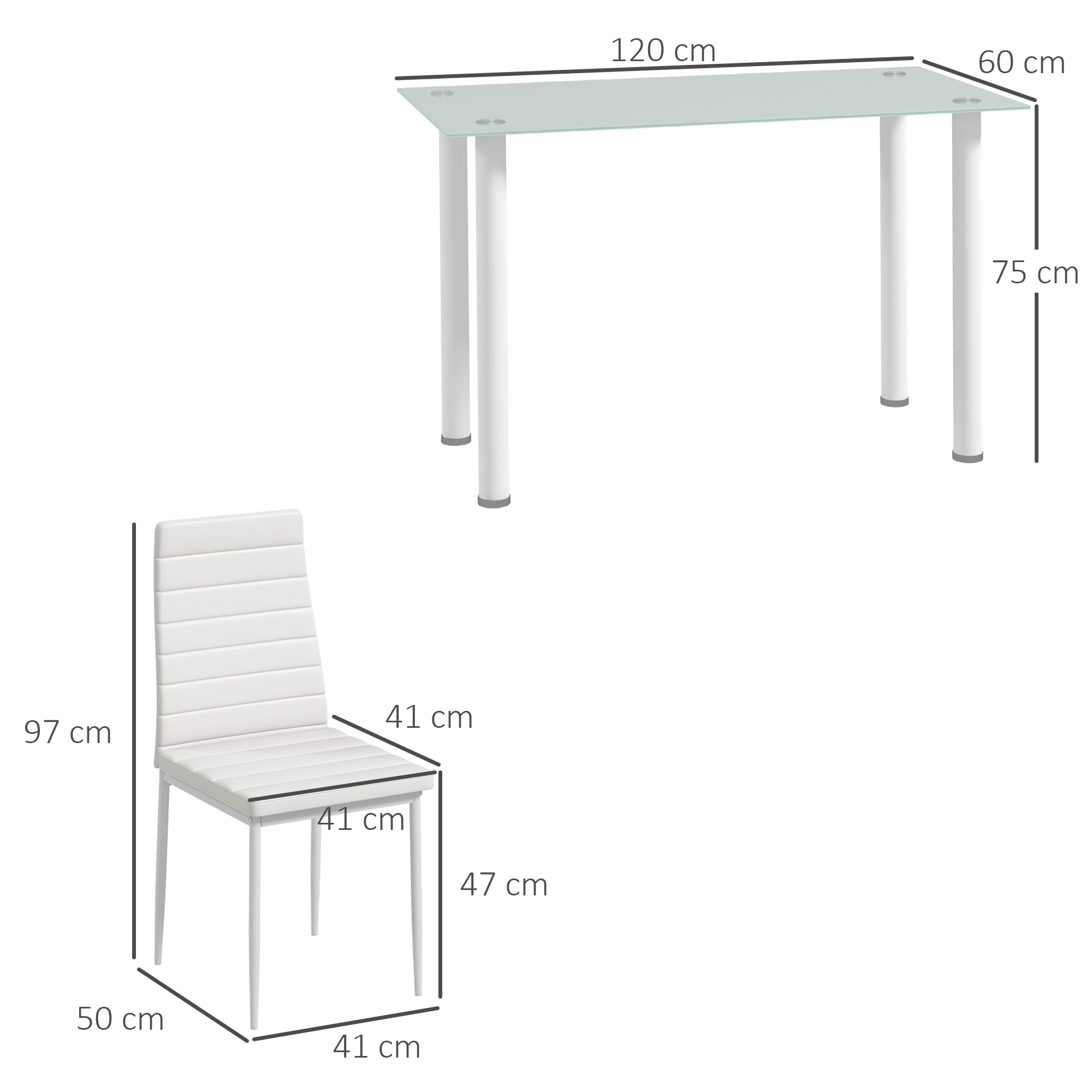 5-tlg. Essgruppe Sitzgruppe Esstisch mit 4 Stühlen, modernes Design, Glastisch, Weiß