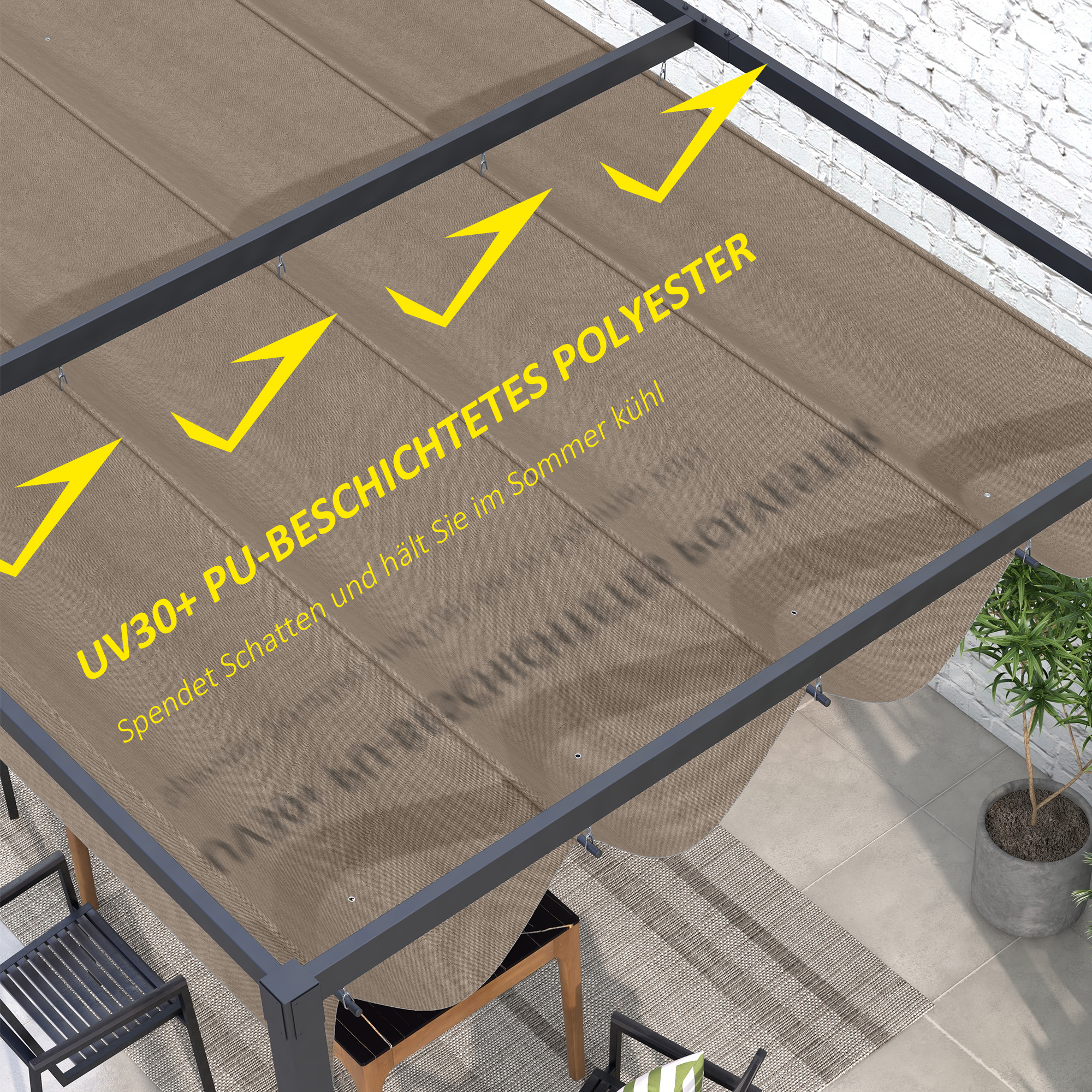 Ersatzdach für 2,85 x 2 m Gartenpavillon, ausziehbar, einfache Montage, Polyester, Kaffee