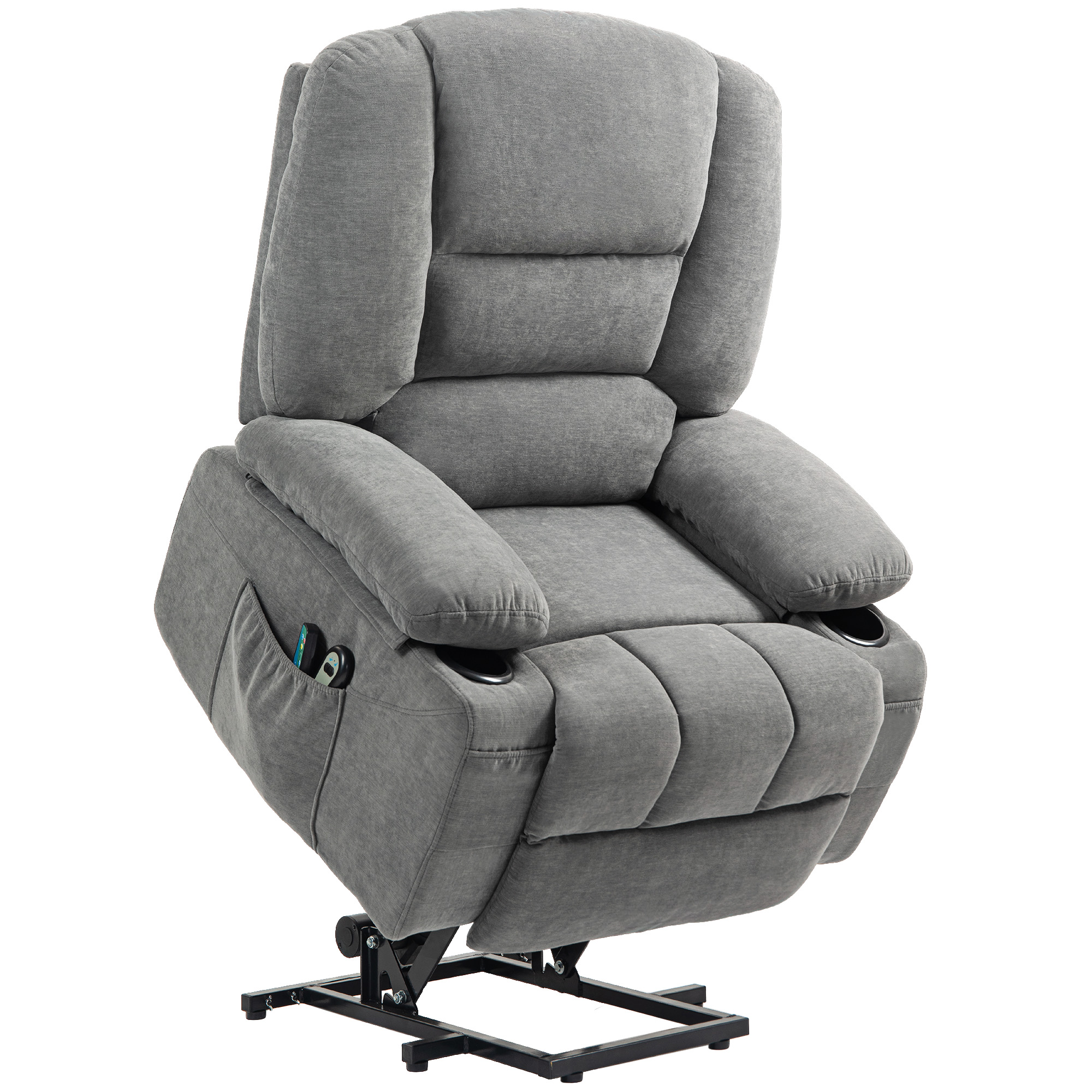 Relaxsessel mit Aufstehhilfe, Massagesessel mit Wärmefunktionen, 2 Fernbedienungen, weicher Schaumstoff