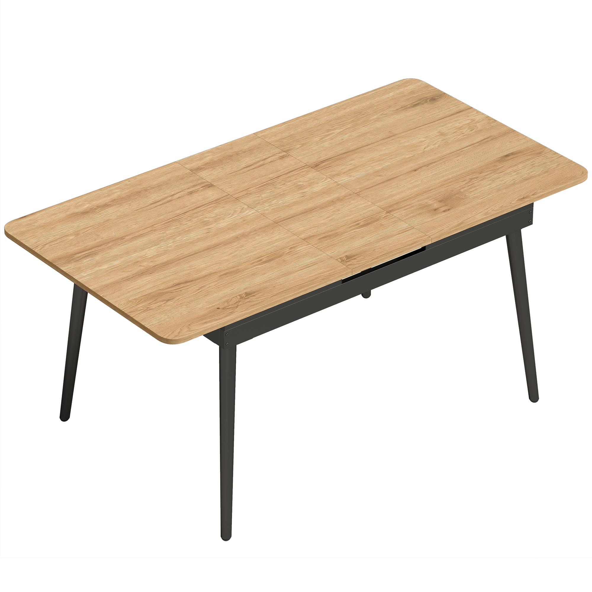 ausziehbarer Esstisch 130-160 cm, Küchentisch mit abgerundeten Ecken, Eiche