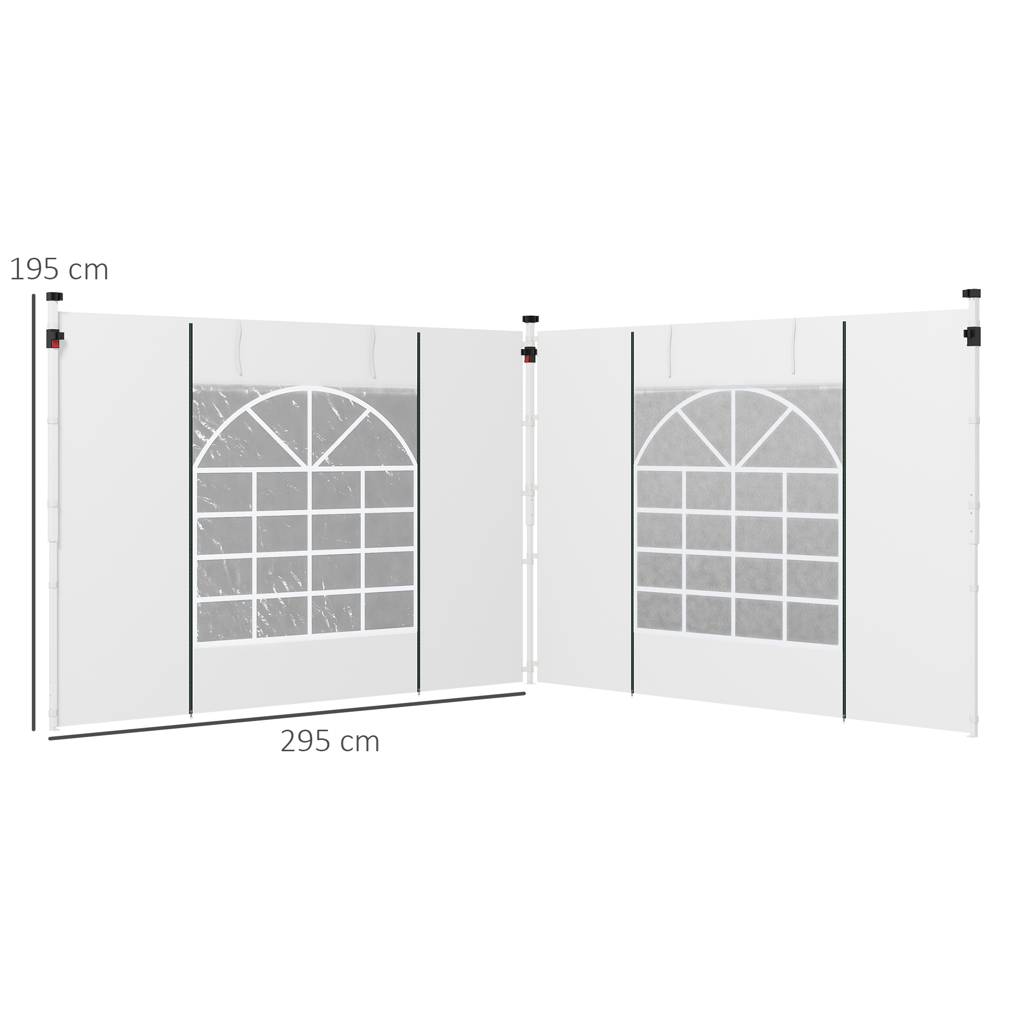 Pavillon-Vorhänge, 2er-Set, für 3x6m oder 3x3m Gartenpavillons, mit Fenstern und Türen, Weiß