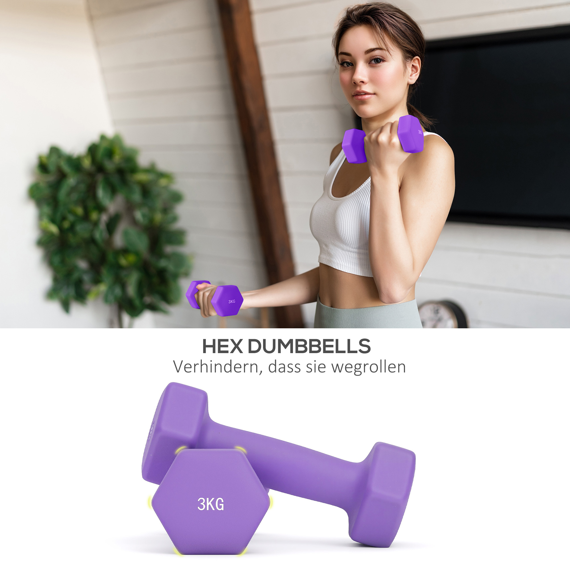 Hantelset mit Aufbewahrungsgestell, Set mit 6 Hanteln für Fitness-Training, 2 x 1kg, 2 x 2kg, 2 x 3kg